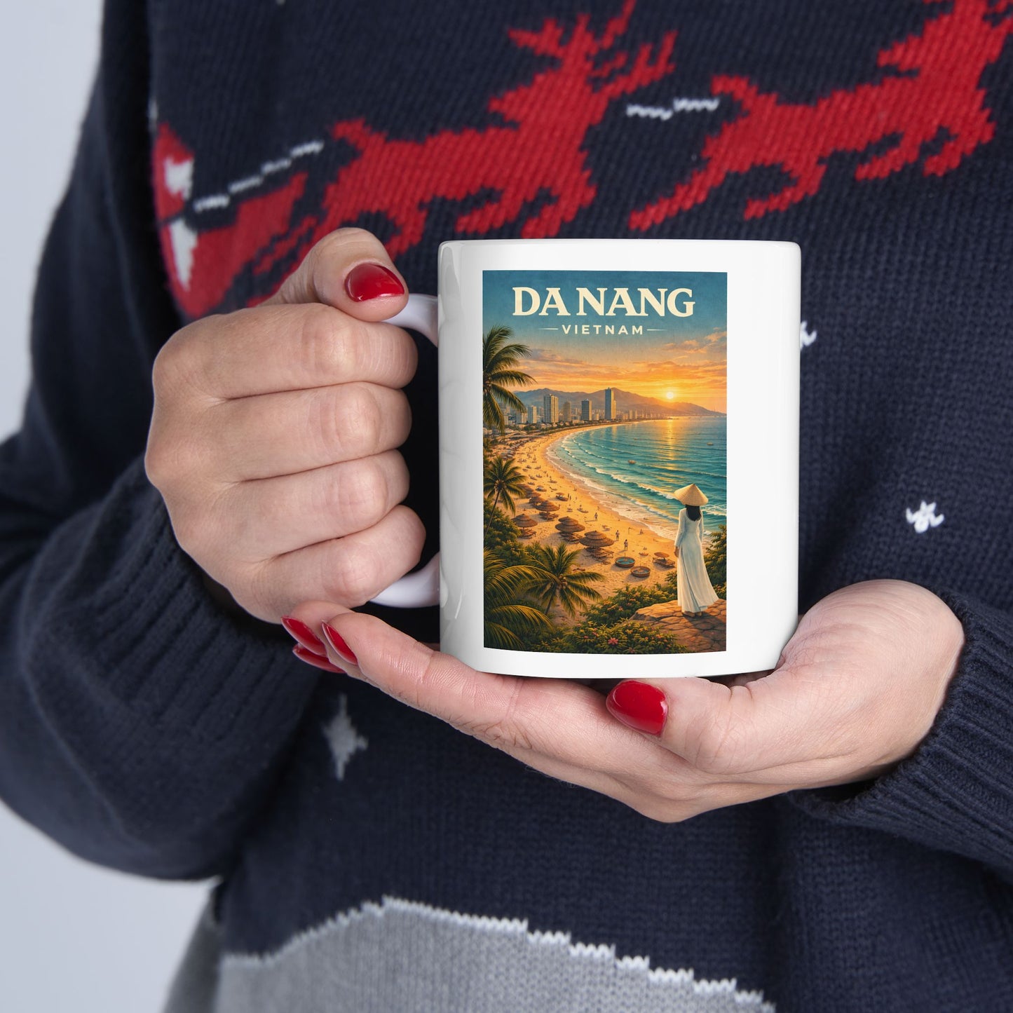 Da Nang Vietnam Mug, Tropical Beach Sunset Mug, Palm Trees, Ocean Waves