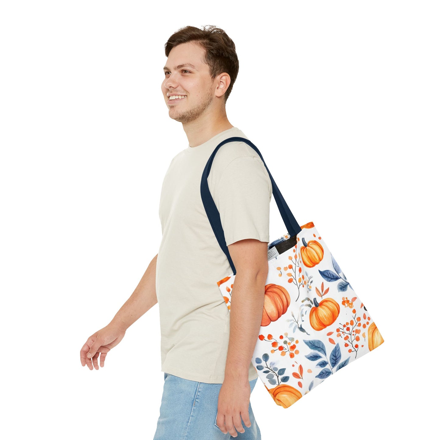 Fall Tote, Pumpkin Tote, Floral Bag, Halloween Bag, Thanksgiving Gift, Autumn Harvest Tote Bag
