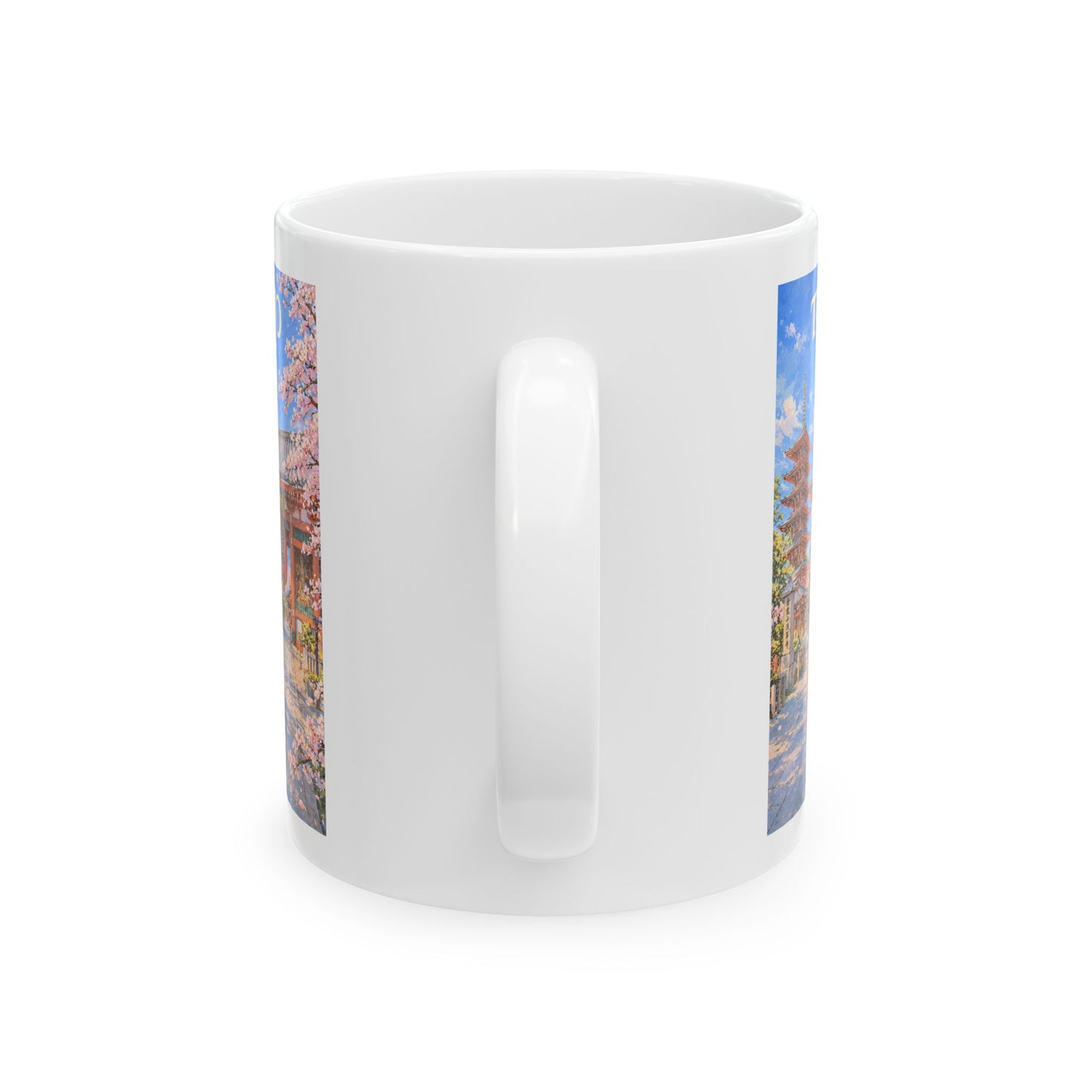 Tokyo Japan Mug, Cherry Blossom Japanese Pagoda Mug, Scenic Spring Landscape Ceramic Cup