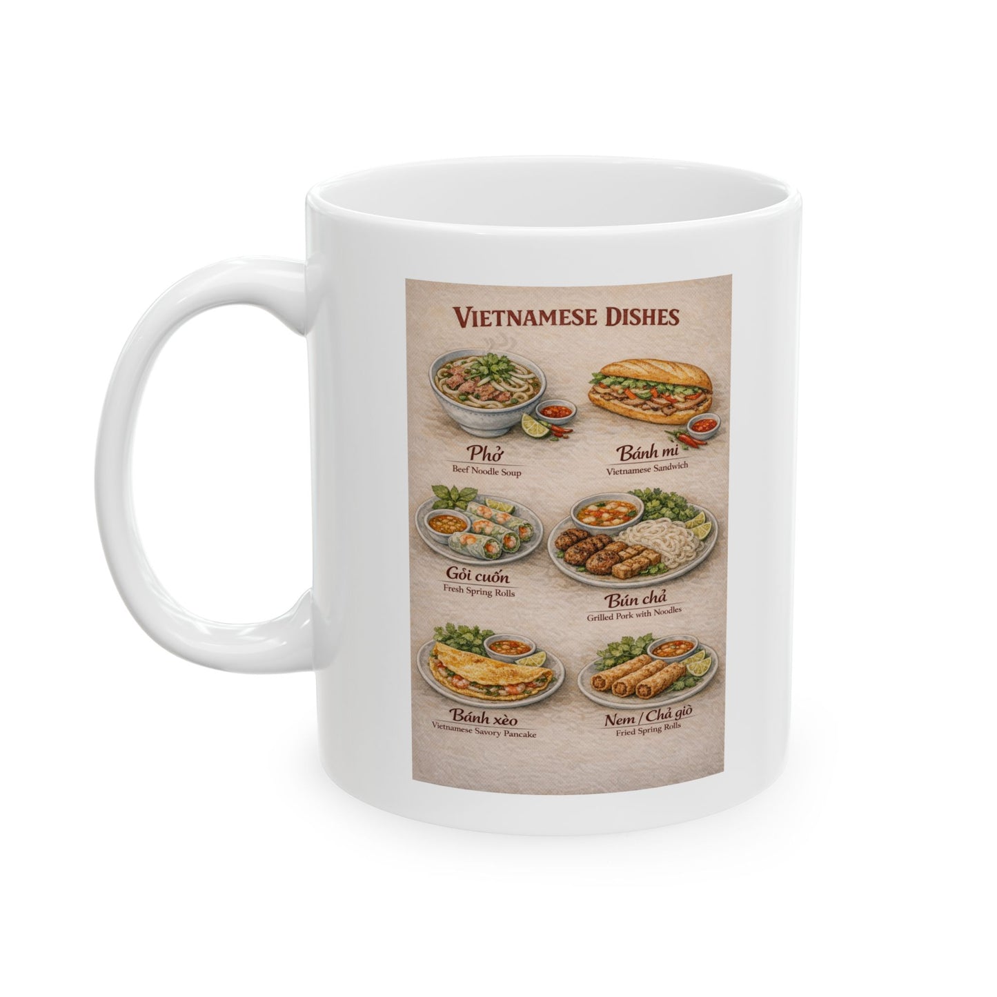 Vietnamese Dishes Ceramic Mug, Vietnamese Food Coffee Mug, Vietnam Travel Gift