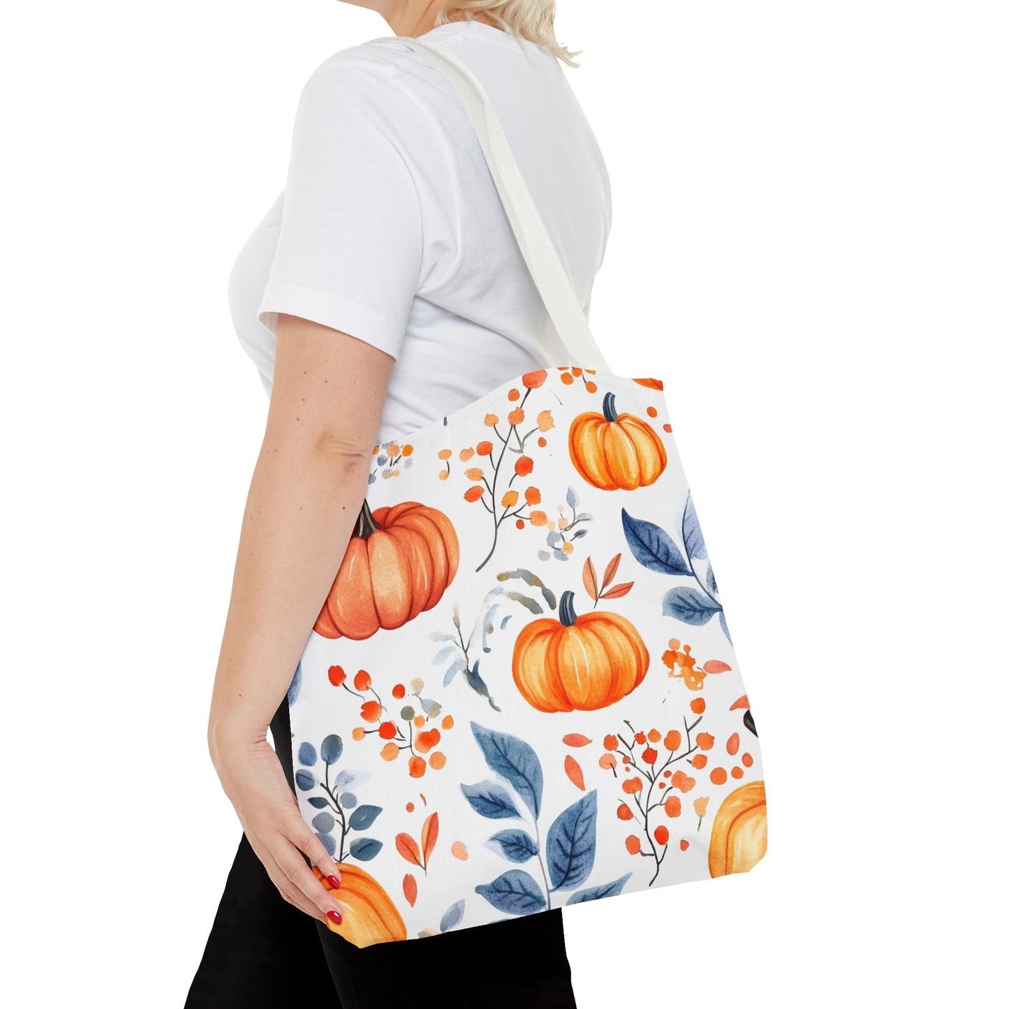 Fall Tote, Pumpkin Tote, Floral Bag, Halloween Bag, Thanksgiving Gift, Autumn Harvest Tote Bag