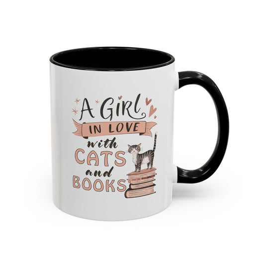 Cat Lover's Coffee Mug - A Girl in Love with Cats and Books, Gift for Cat Owners, Bookworms, Cozy Mornings, Birthday Present