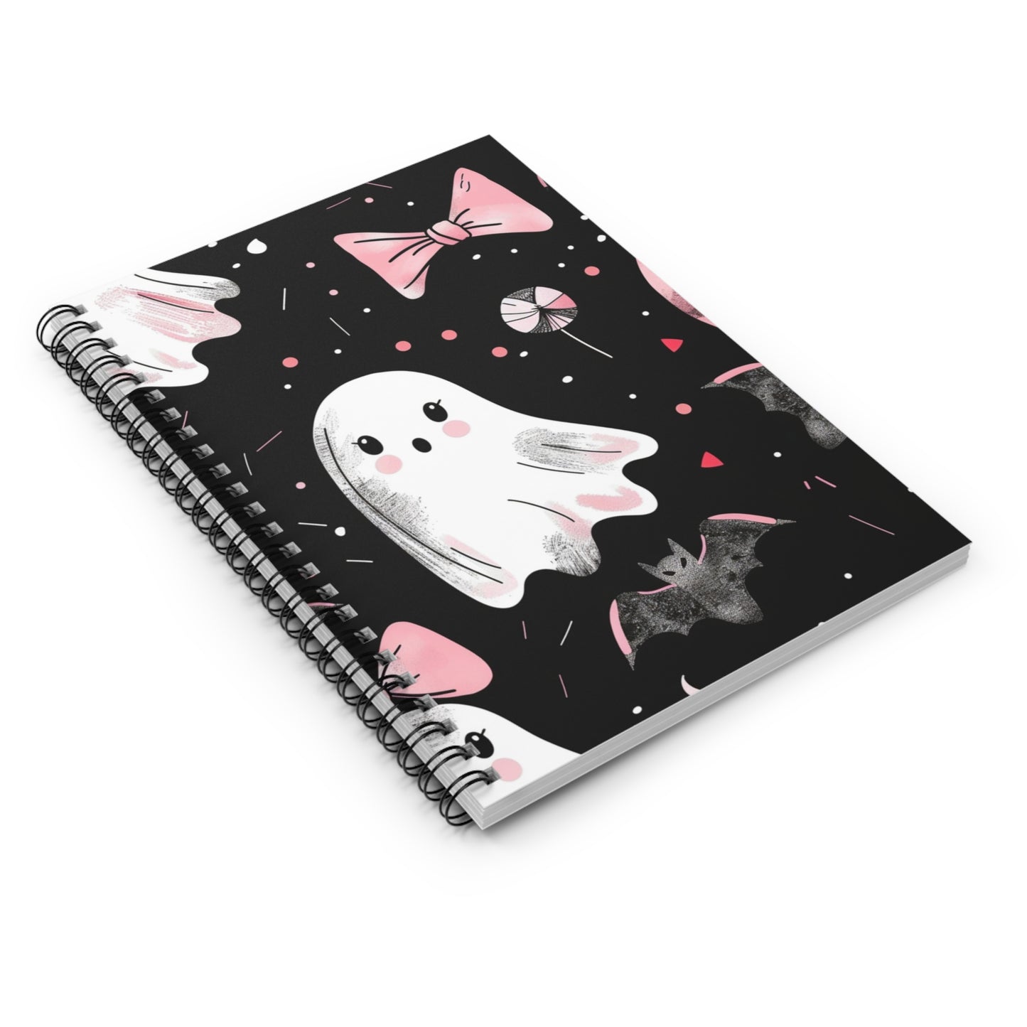 Halloween Spiral Notebook - Ghosts & Bows, Cute School Supplies, Funny Journal, Gift for Kids, Halloween Decor
