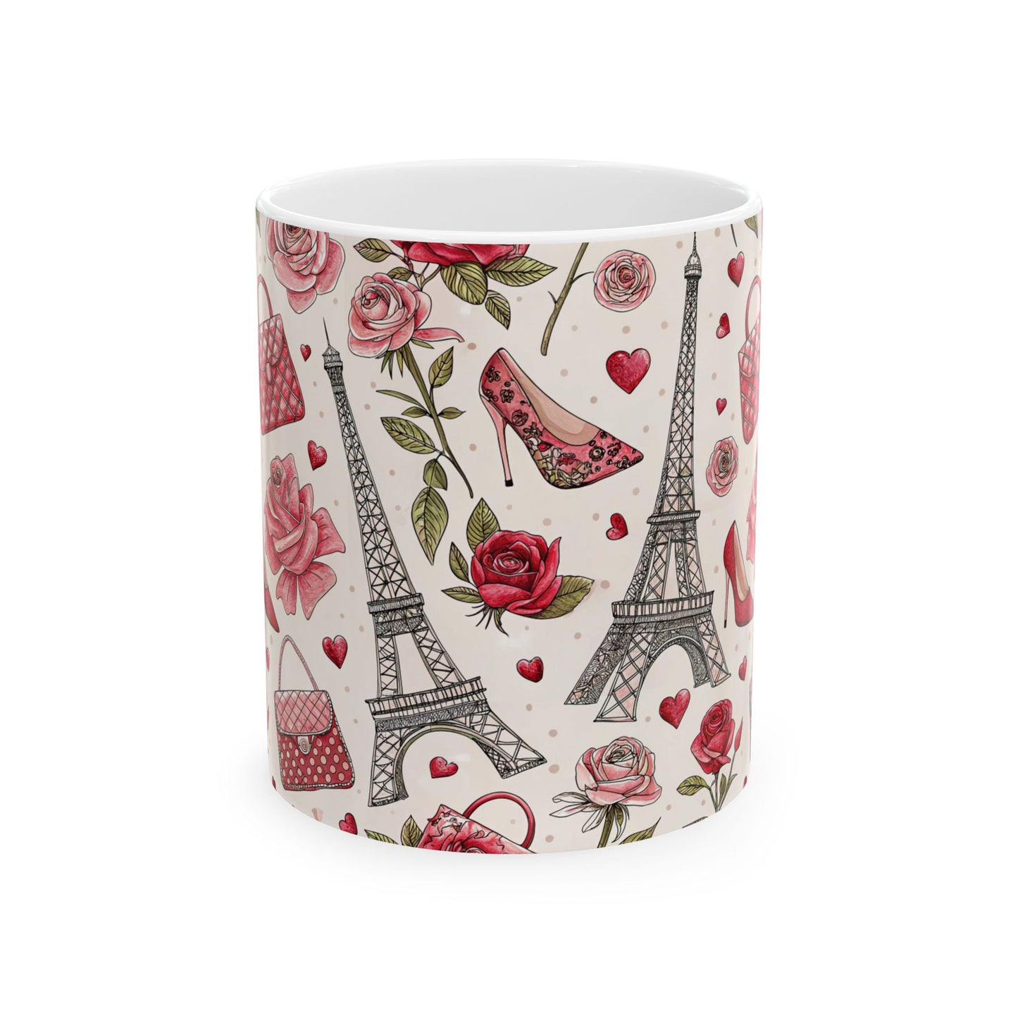 Chic Parisian Ceramic Mug, Stylish Coffee Cup for Fashion Lovers, Floral Eiffel Tower Drinkware, Perfect Gift for Holidays, Tea Lovers