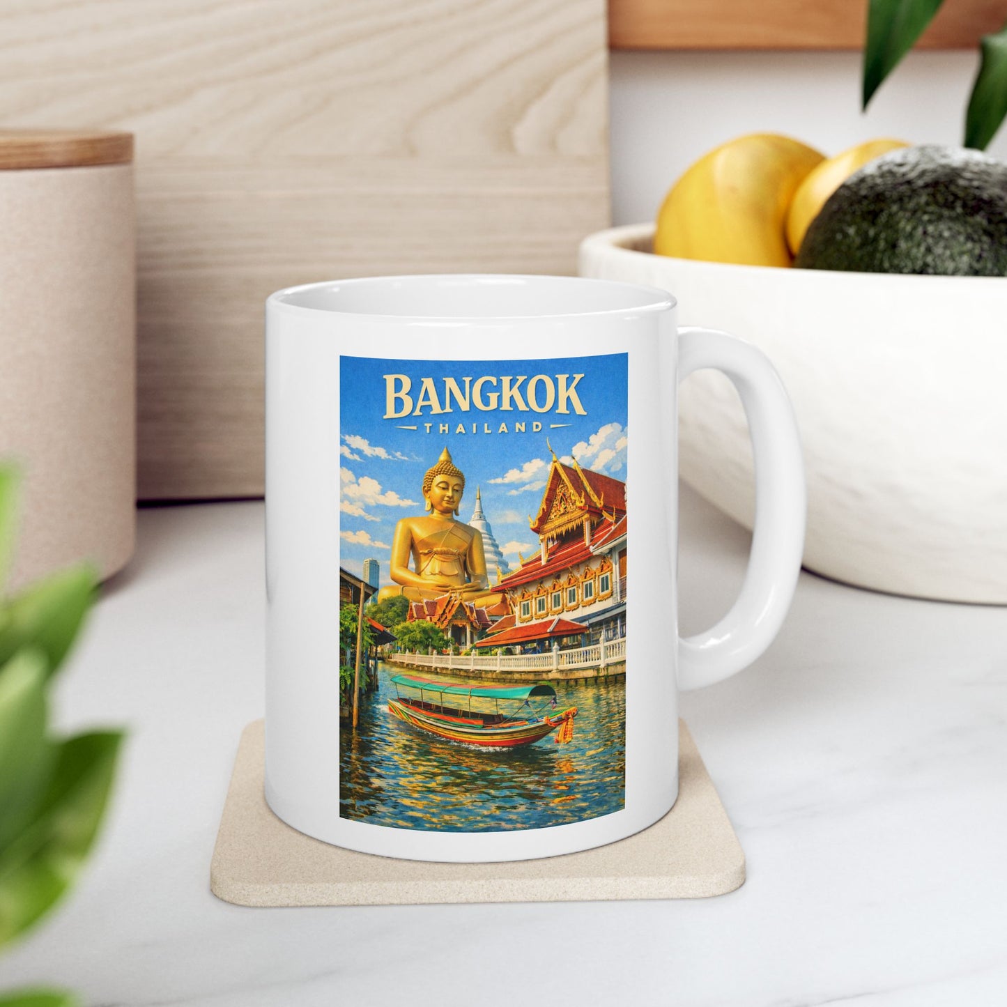 Bangkok Mug, Thailand Vintage Travel Poster Coffee Mug