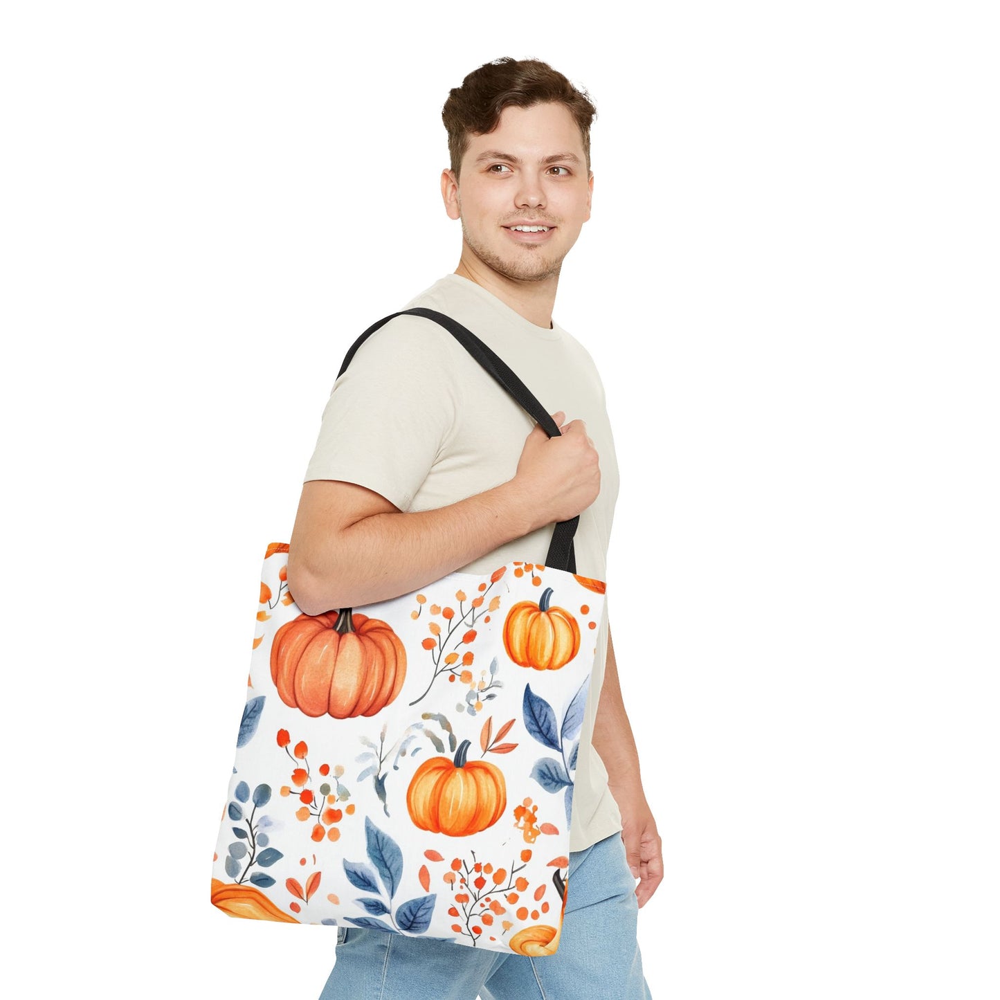 Fall Tote, Pumpkin Tote, Floral Bag, Halloween Bag, Thanksgiving Gift, Autumn Harvest Tote Bag