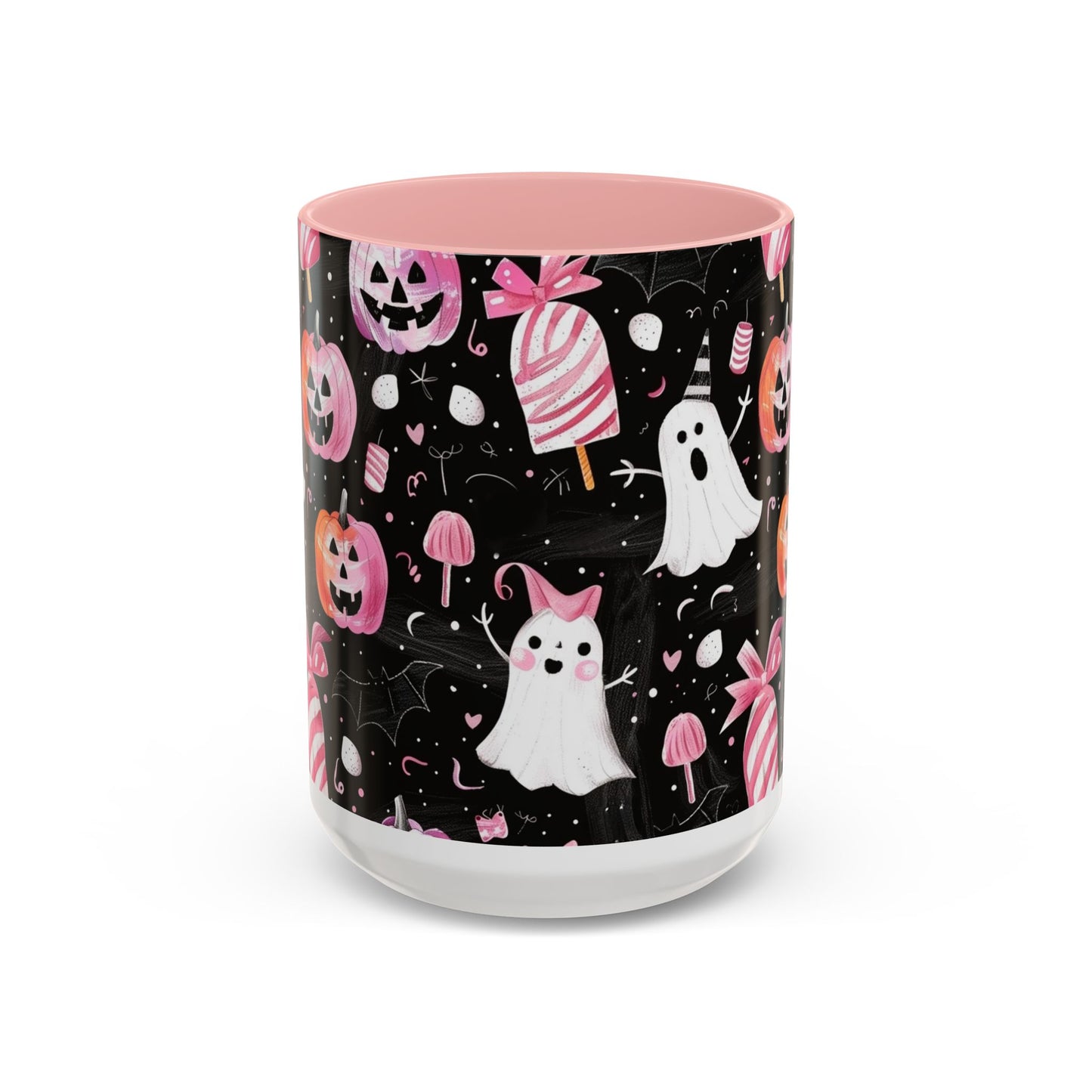 Halloween Ghosts Accent Coffee Mug, Cute Pumpkin Mug, Spooky Coffee Cup, Ghost & Candy Drinkware, Fall Decor Gift