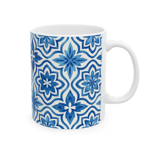 Blue Floral Pattern Ceramic Mug - Stylish Coffee Cup for Home, Office, Gifts, Housewarming, Tea Lovers, Birthday