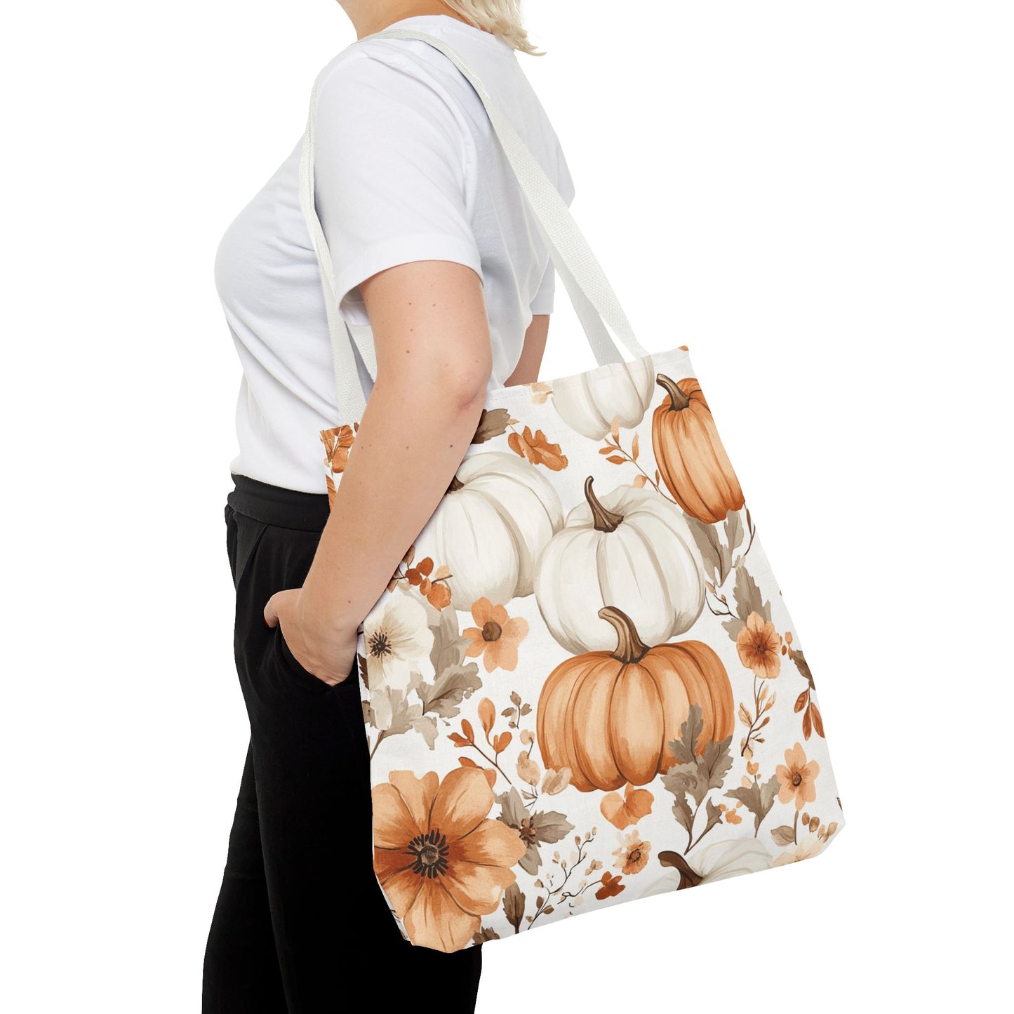 Autumn Floral Tote Bag | Pumpkin Design | Fall Gift, Halloween Bag, Eco-Friendly Shopping, Thanksgiving Decor, Harvest Festival