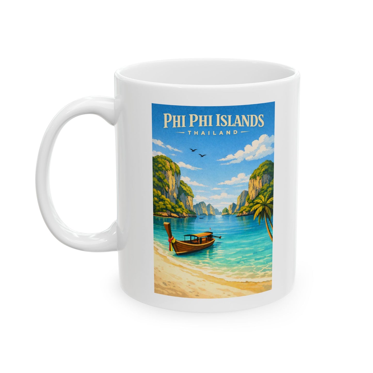 Phi Phi Islands Mug, Phuket Krabi Thailand Coffee Mug, Tropical Beach Scene Ocean Ceramic Mug