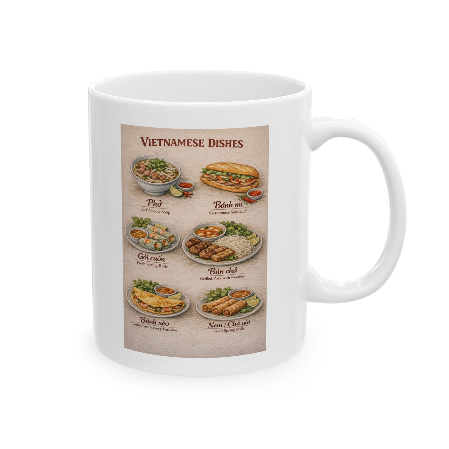 Vietnamese Dishes Ceramic Mug, Vietnamese Food Coffee Mug, Vietnam Travel Gift