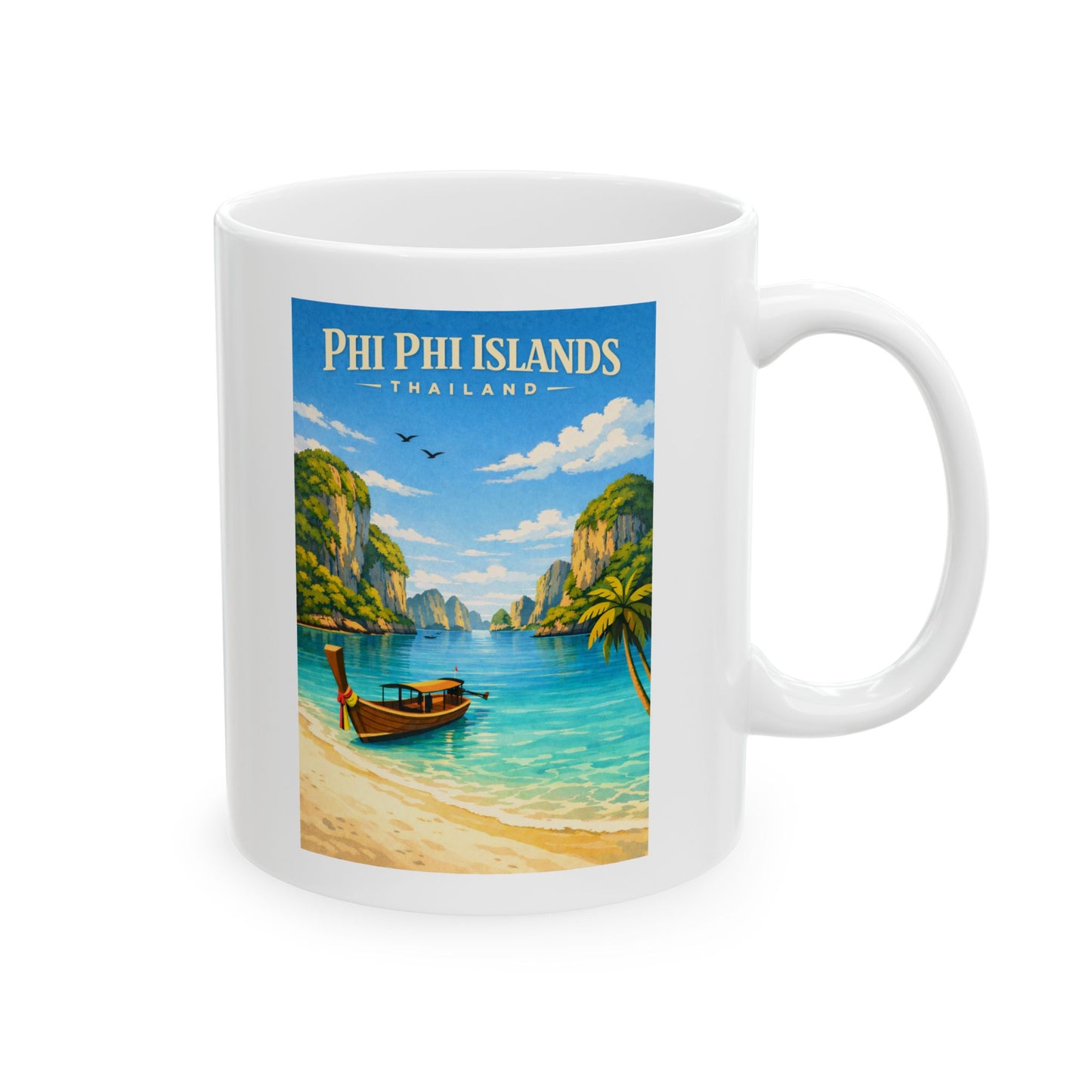 Phi Phi Islands Mug, Phuket Krabi Thailand Coffee Mug, Tropical Beach Scene Ocean Ceramic Mug