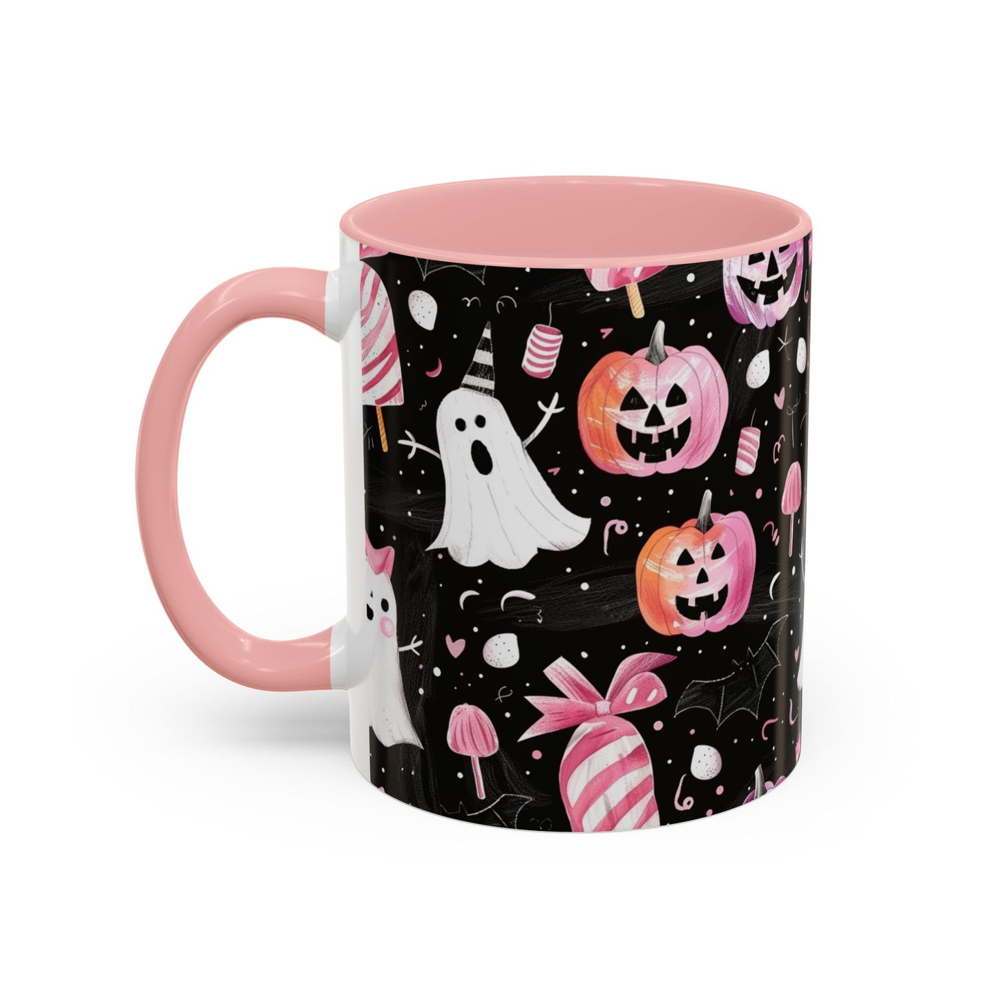 Halloween Ghosts Accent Coffee Mug, Cute Pumpkin Mug, Spooky Coffee Cup, Ghost & Candy Drinkware, Fall Decor Gift