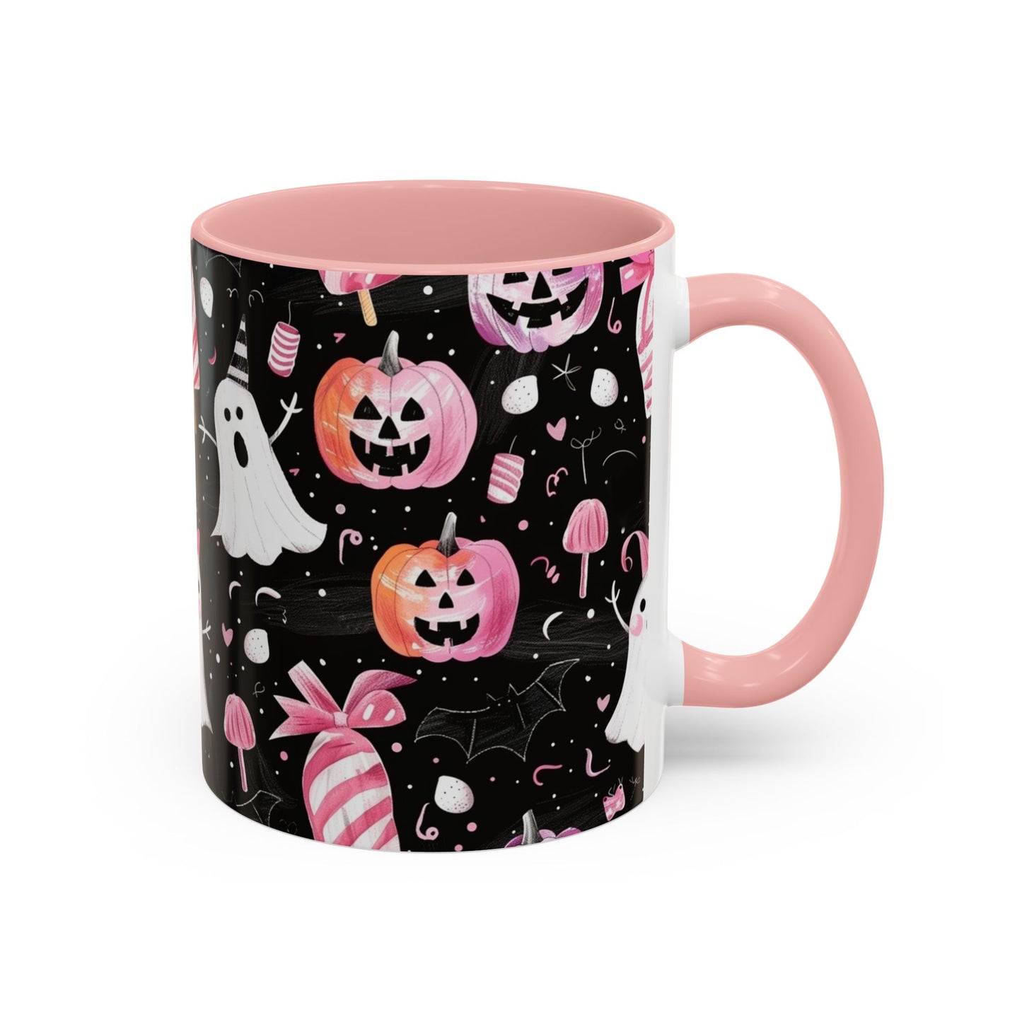 Halloween Ghosts Accent Coffee Mug, Cute Pumpkin Mug, Spooky Coffee Cup, Ghost & Candy Drinkware, Fall Decor Gift