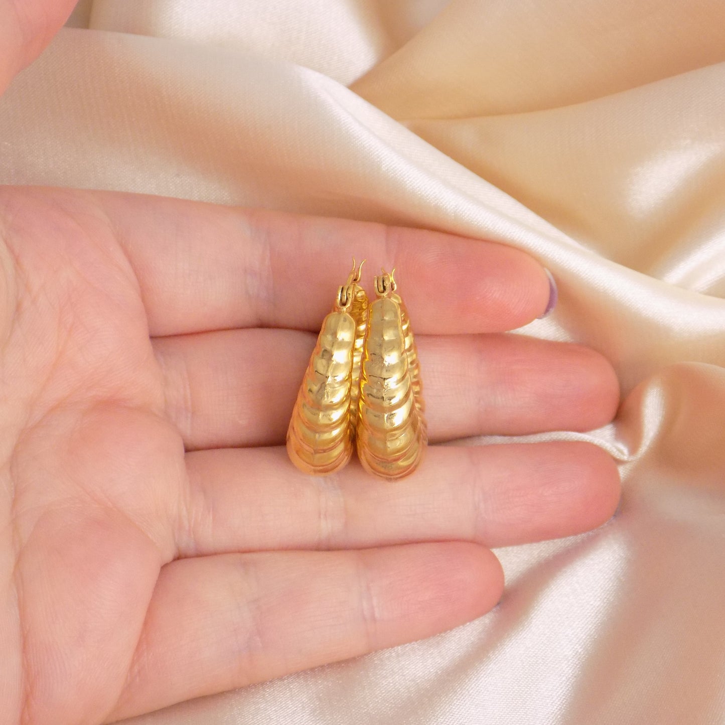 18K Gold Hoop Earrings Stainless Steel - Large Twisted Hoops - Trendy Modern Jewelry