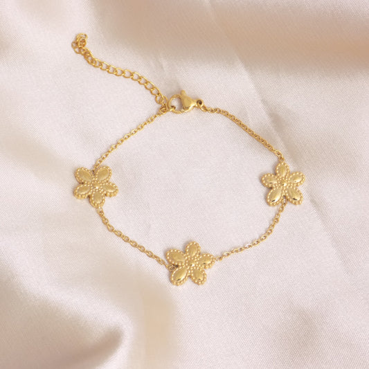 18K Gold Flower Bracelet Stainless Steel - Minimalist Dainty Chain Adjustable