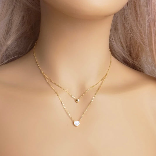 Tiny Heart Necklace - 18K Gold Stainless Steel - Mother of Pearl Charm