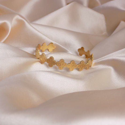 18K Gold Bangle Bracelet Clover Design Adjustable - Stainless Steel