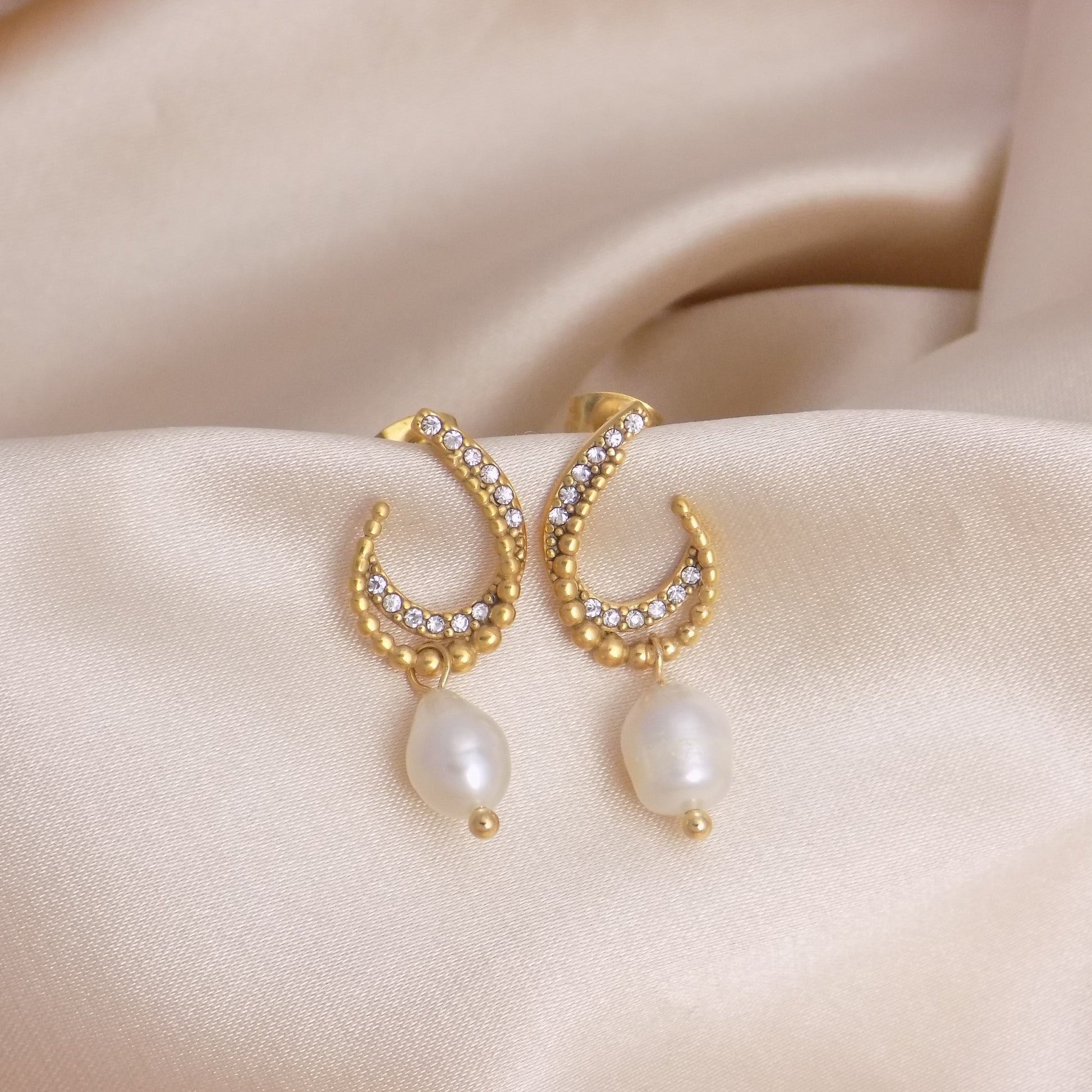 Unique Freshwater Pearl Stud Earrings with Tiny Cubic Zirconia