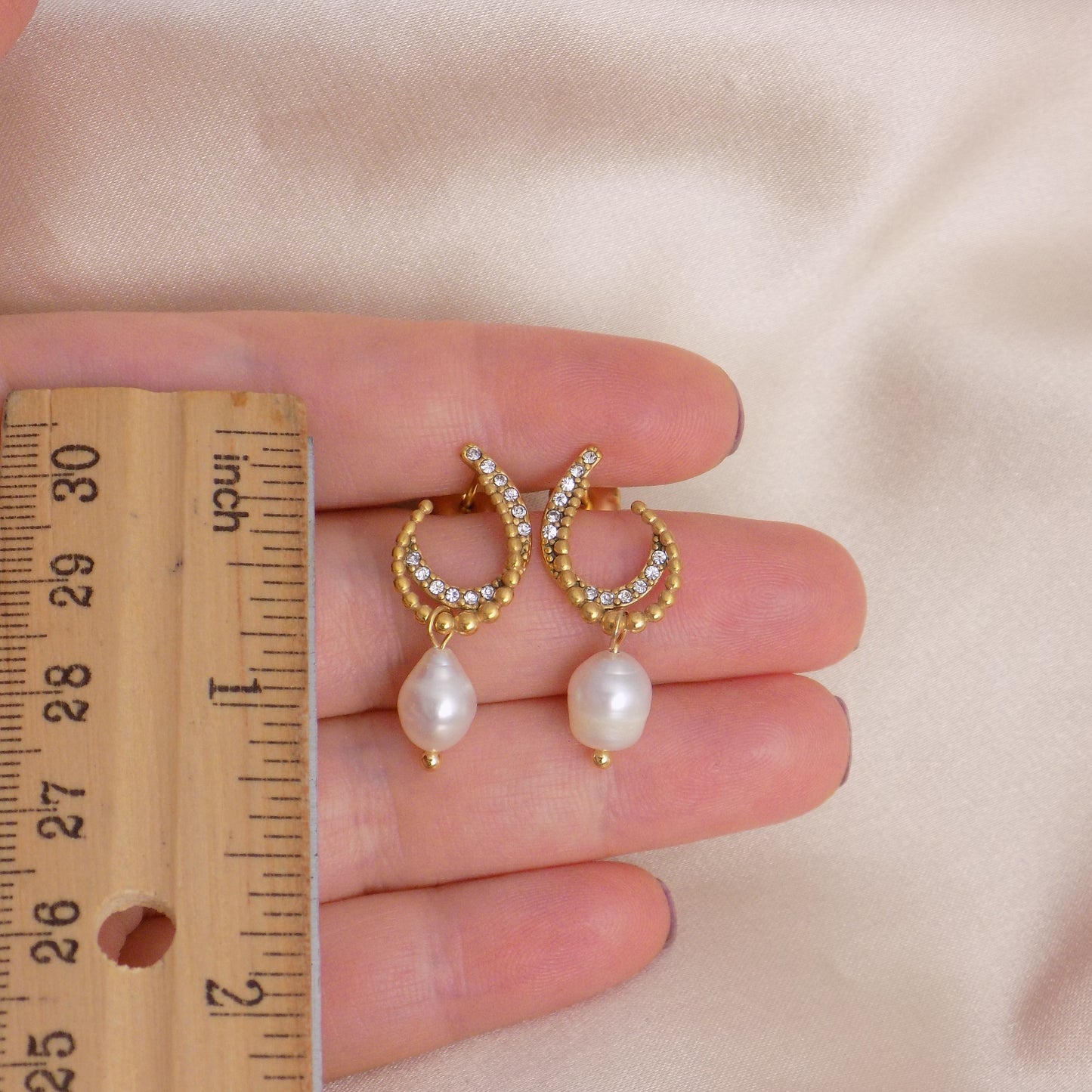 Unique Freshwater Pearl Stud Earrings with Tiny Cubic Zirconia Stones - Minimalist Trendy