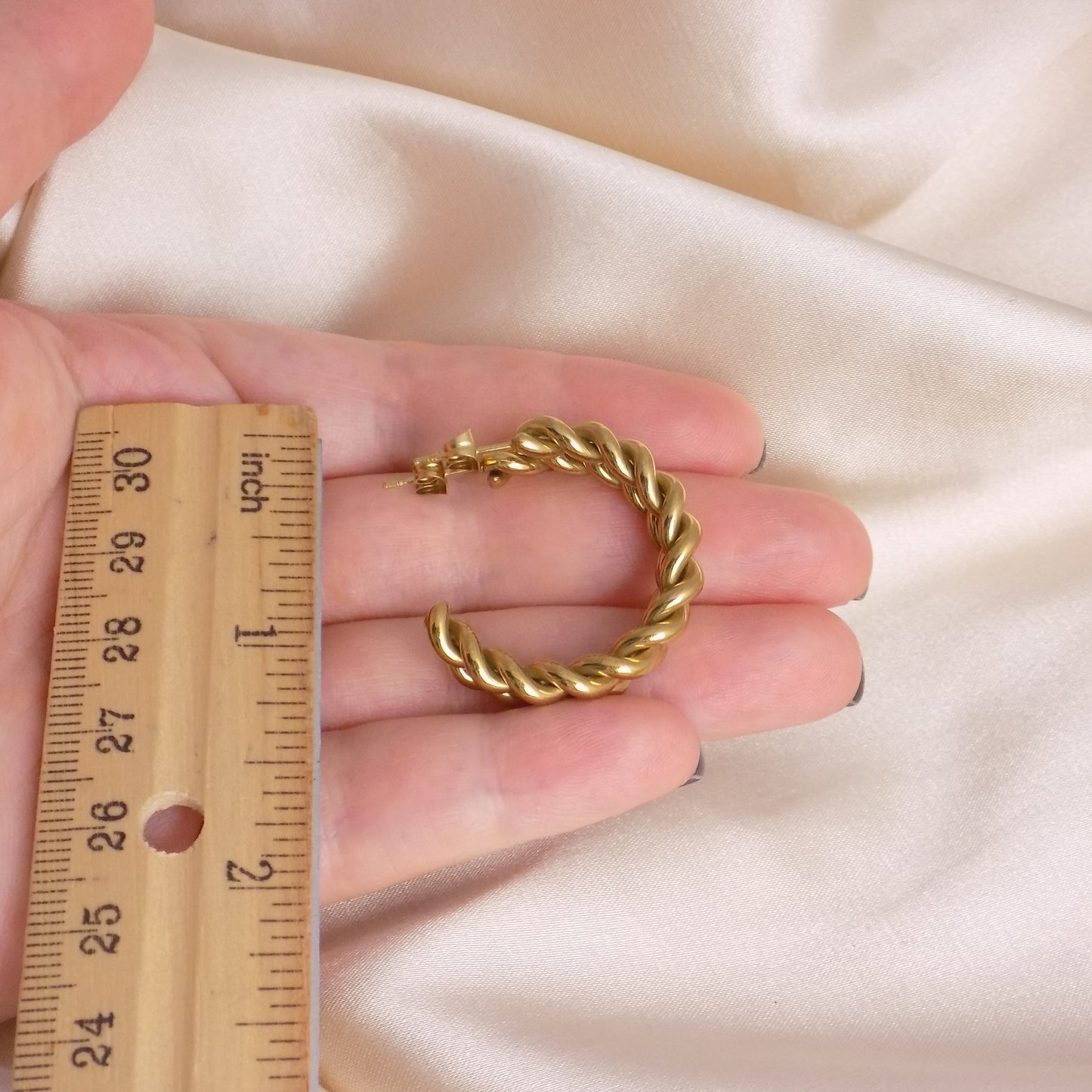 18K Gold Twisted Hoop Earrings Studs Stainless Steel - Minimalist Everyday Jewelry