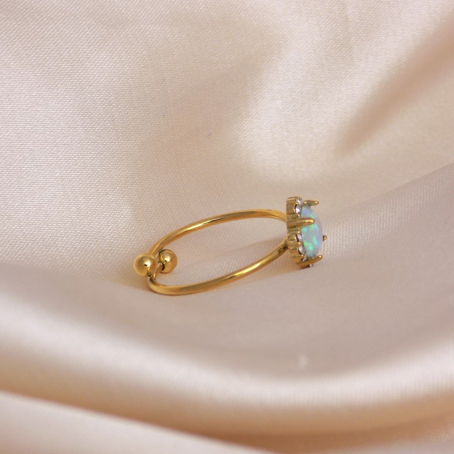 Oval Opal Ring Gold Adjustable with Cubic Zirconia Accent - Minimalist Jewelry