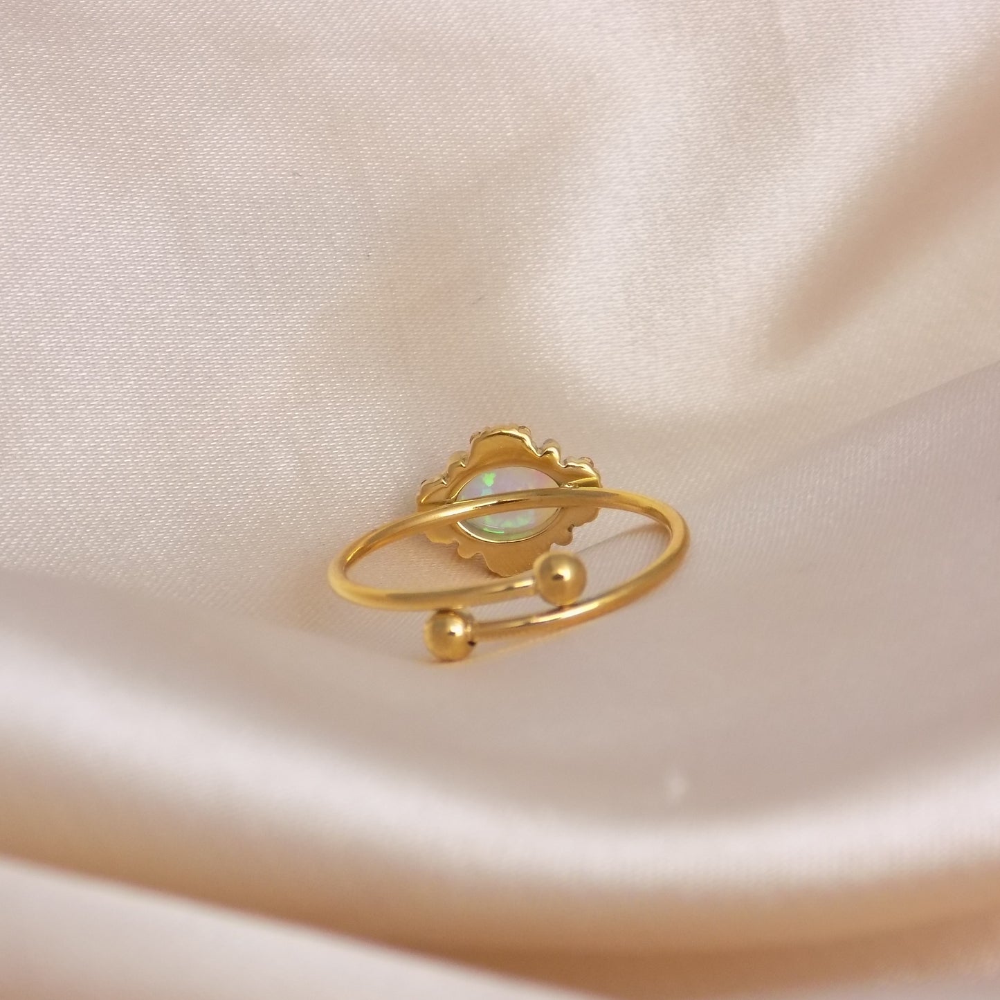 Oval Opal Ring Gold Adjustable with Cubic Zirconia Accent - Minimalist Jewelry