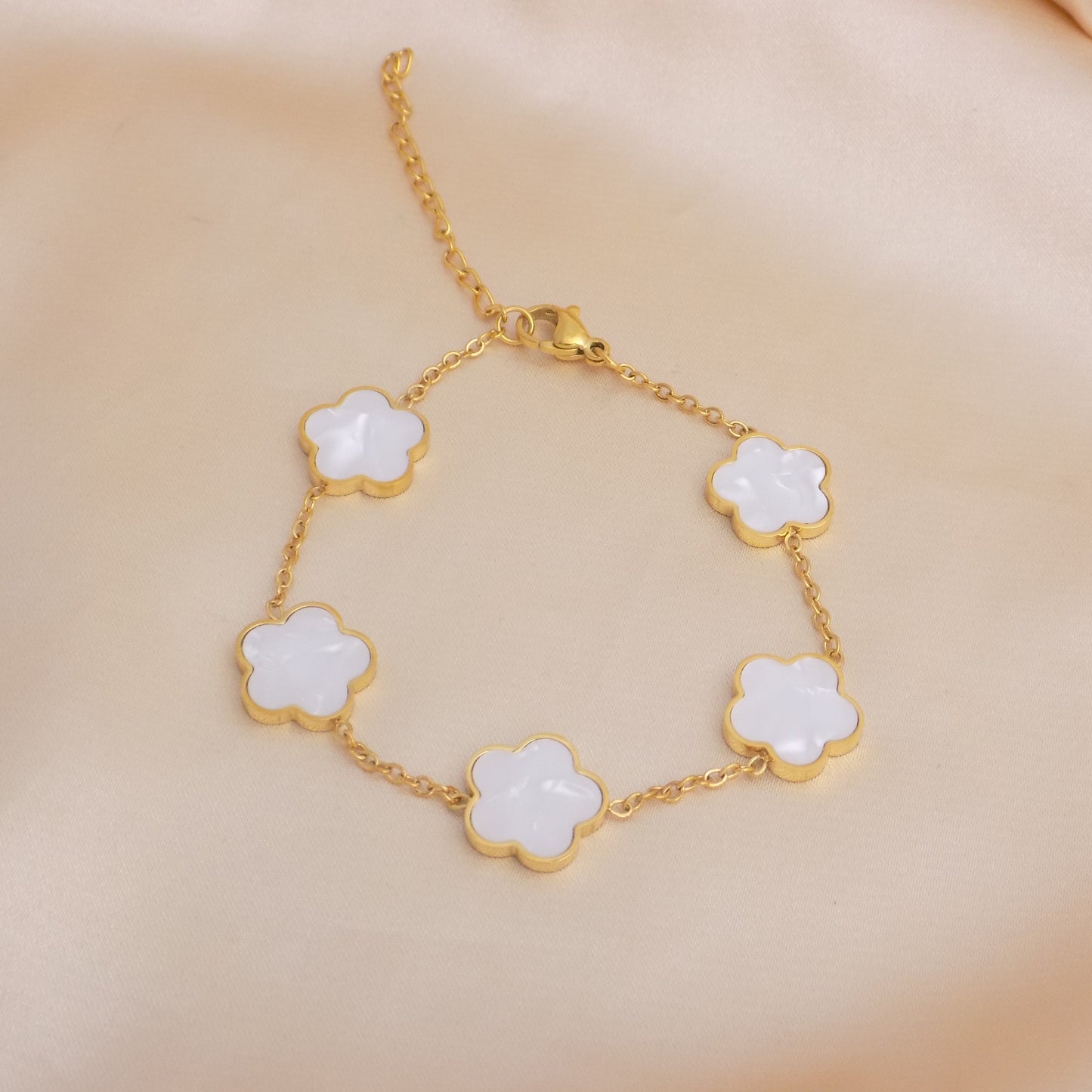 White Clover Bracelet 18K Gold Stainless Steel Flower Chain MOP