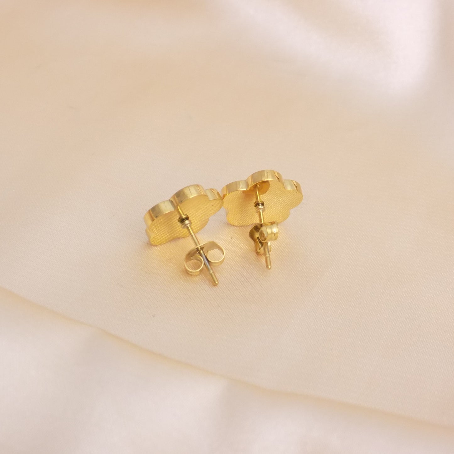 Black Clover Earrings Studs Gold Plated Satinless Steel Flower
