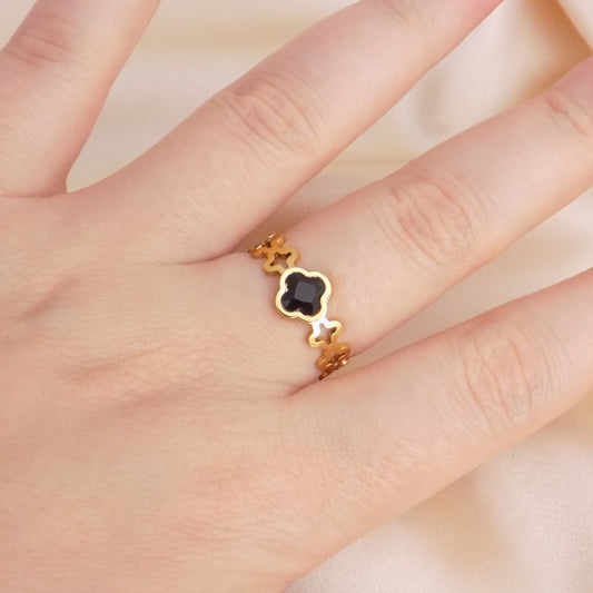 Black Clover Ring 18K Gold Stainless Steel Adjustable Minimalist Jewelry