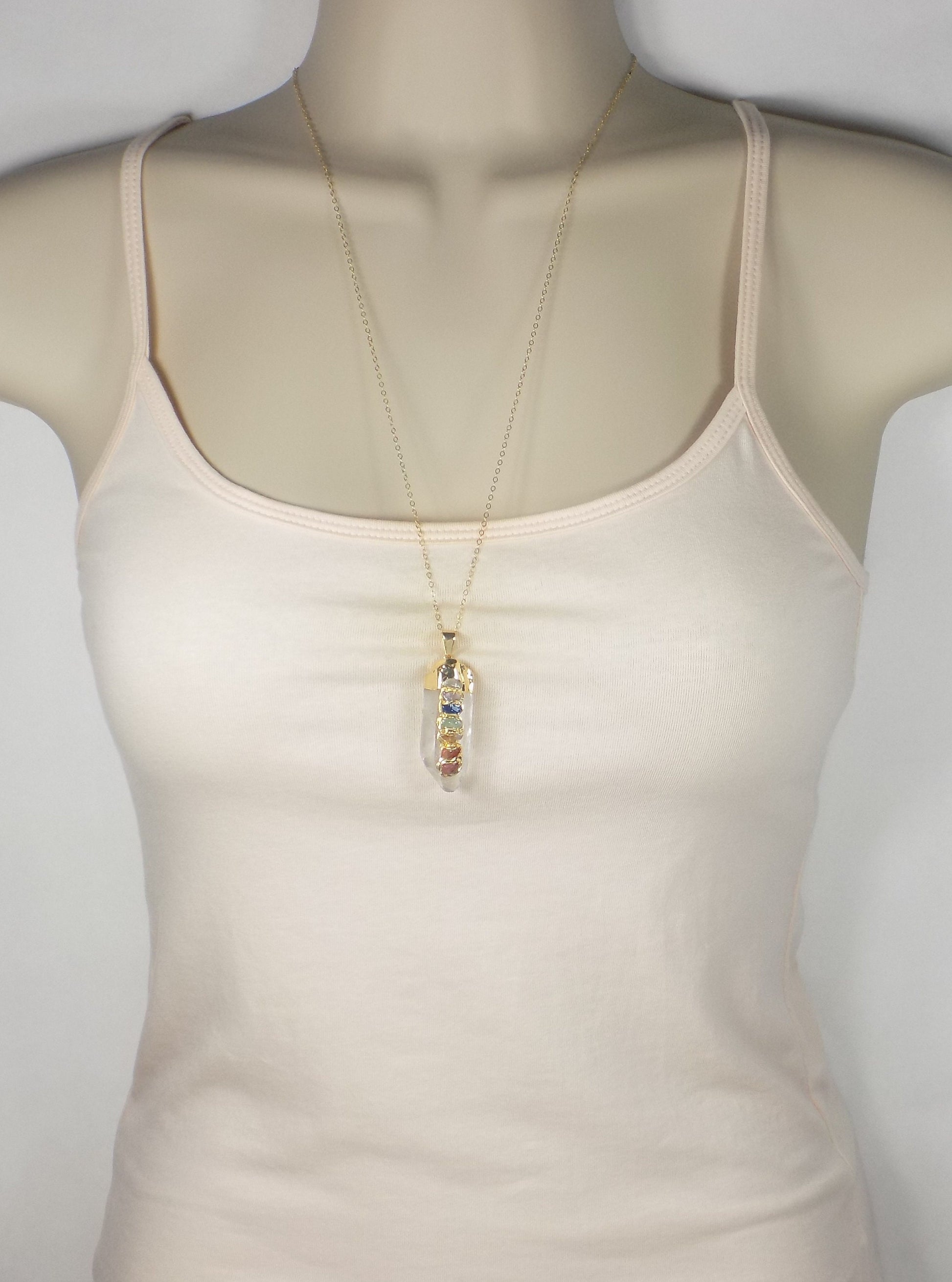 Chakra Necklace, 7 Chakra Necklace, Crystal Necklace, Yoga Necklace Gold, Healing Crystal, Boho Necklace Long, Boho Jewelry, G12-03