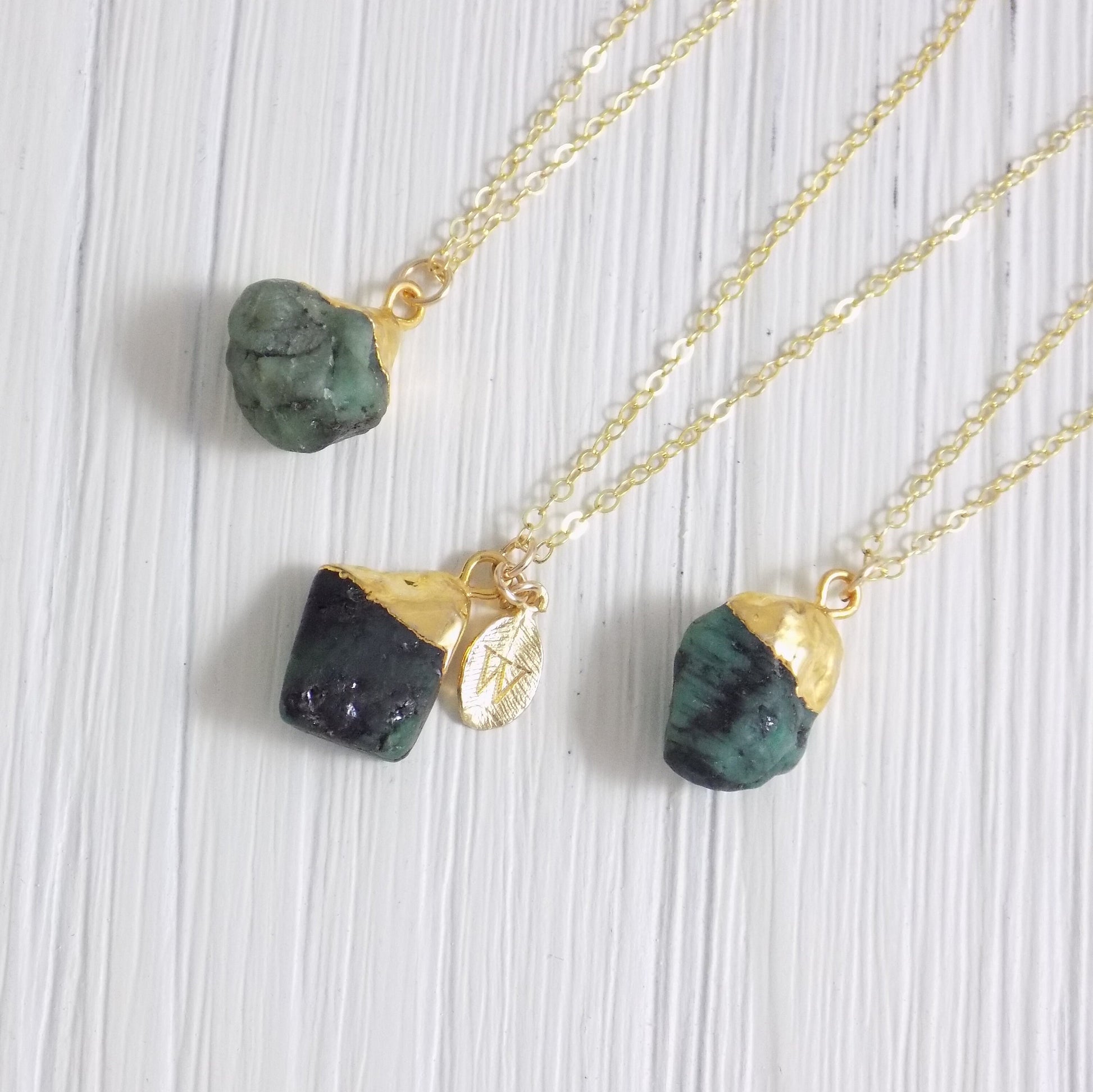 Raw Green Emerald Necklace, 14K Gold Filled Chain, Personalized Emerald Pendant, Genuine Emerald, Unique Gifts For Wife, M5-344