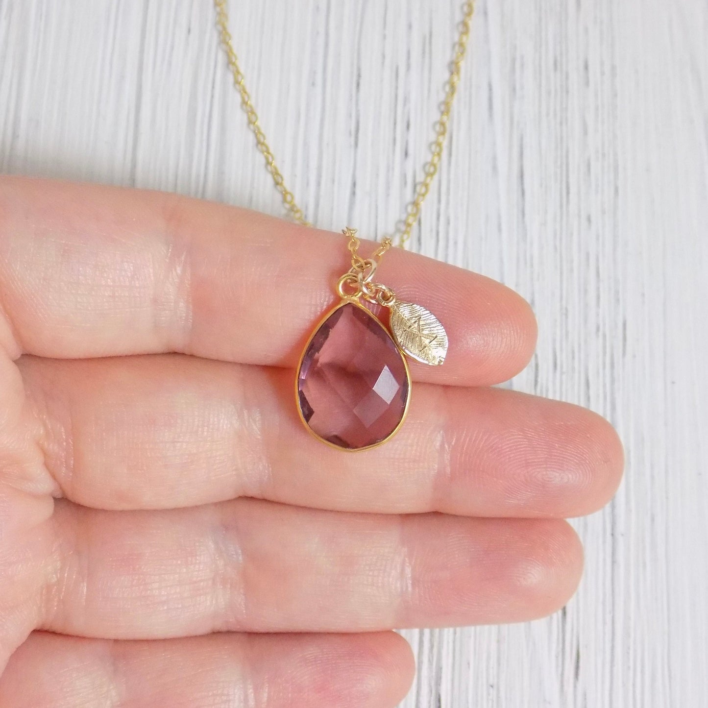 Natural Morganite Gemstone Necklace With Custom Stamped Initial on 14K Gold Filled Chain, M4-61