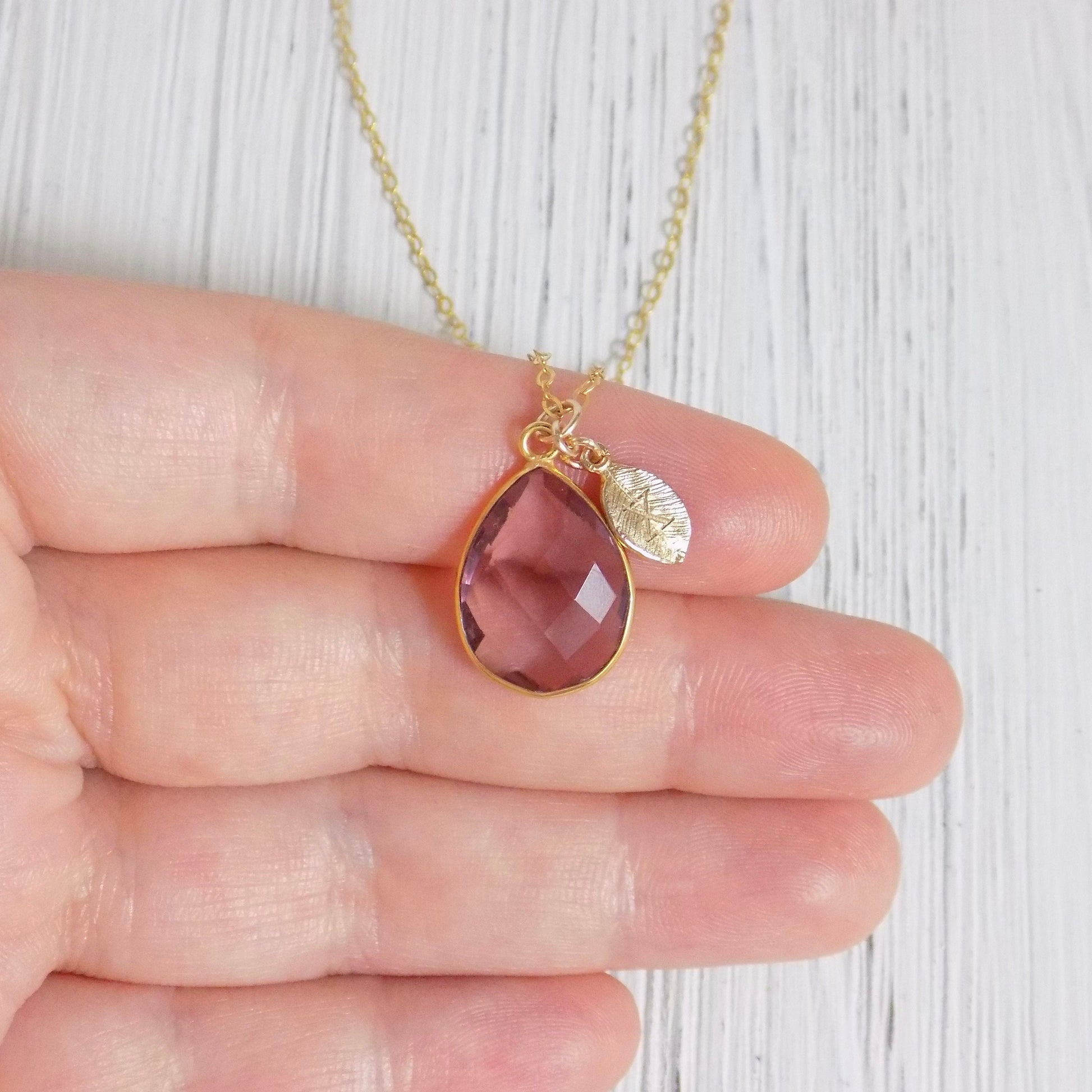 Natural Morganite Gemstone Necklace With Custom Stamped Initial on 14K Gold Filled Chain, M4-61