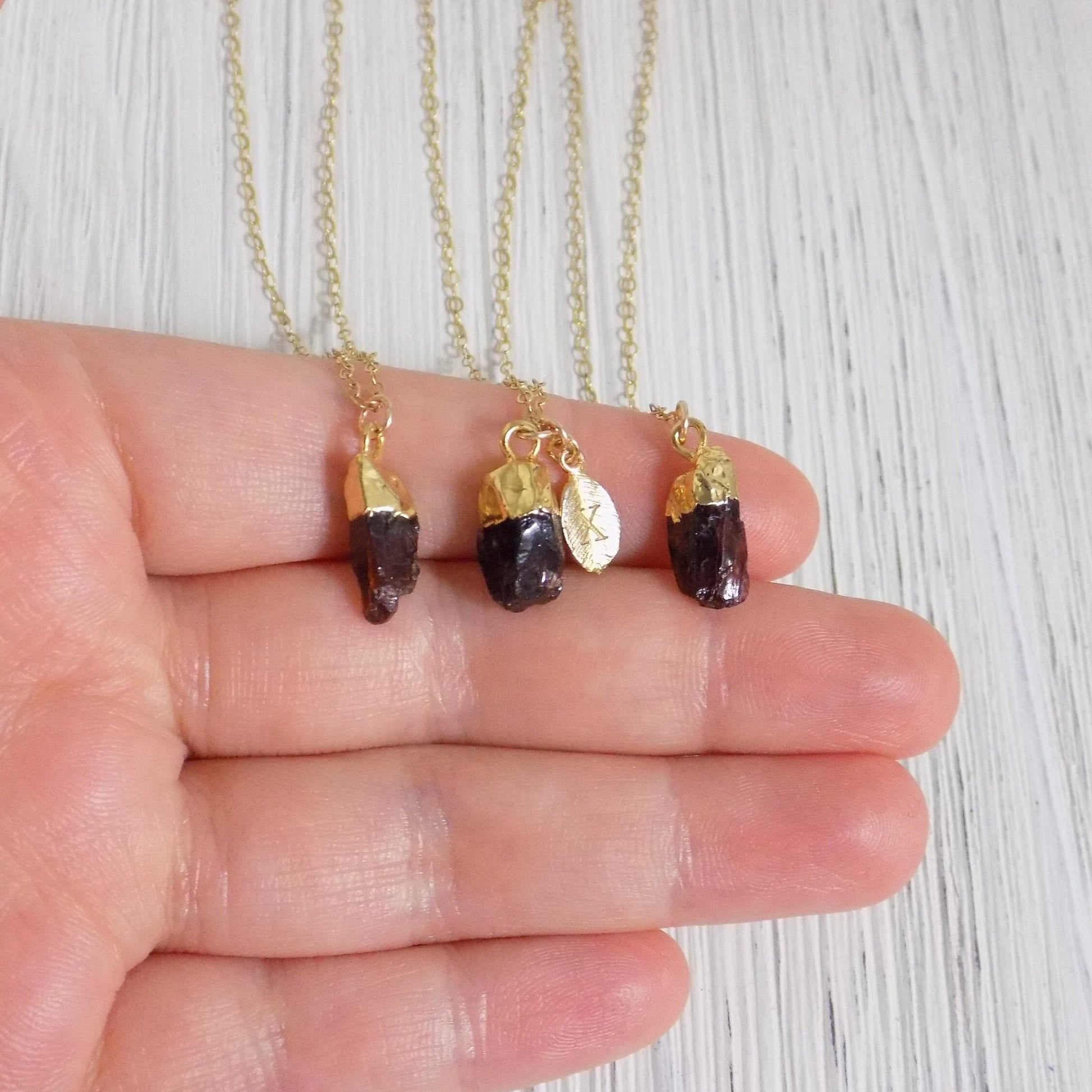 Raw Garnet Necklace - Personalized Garnet Necklace Gold Fill
