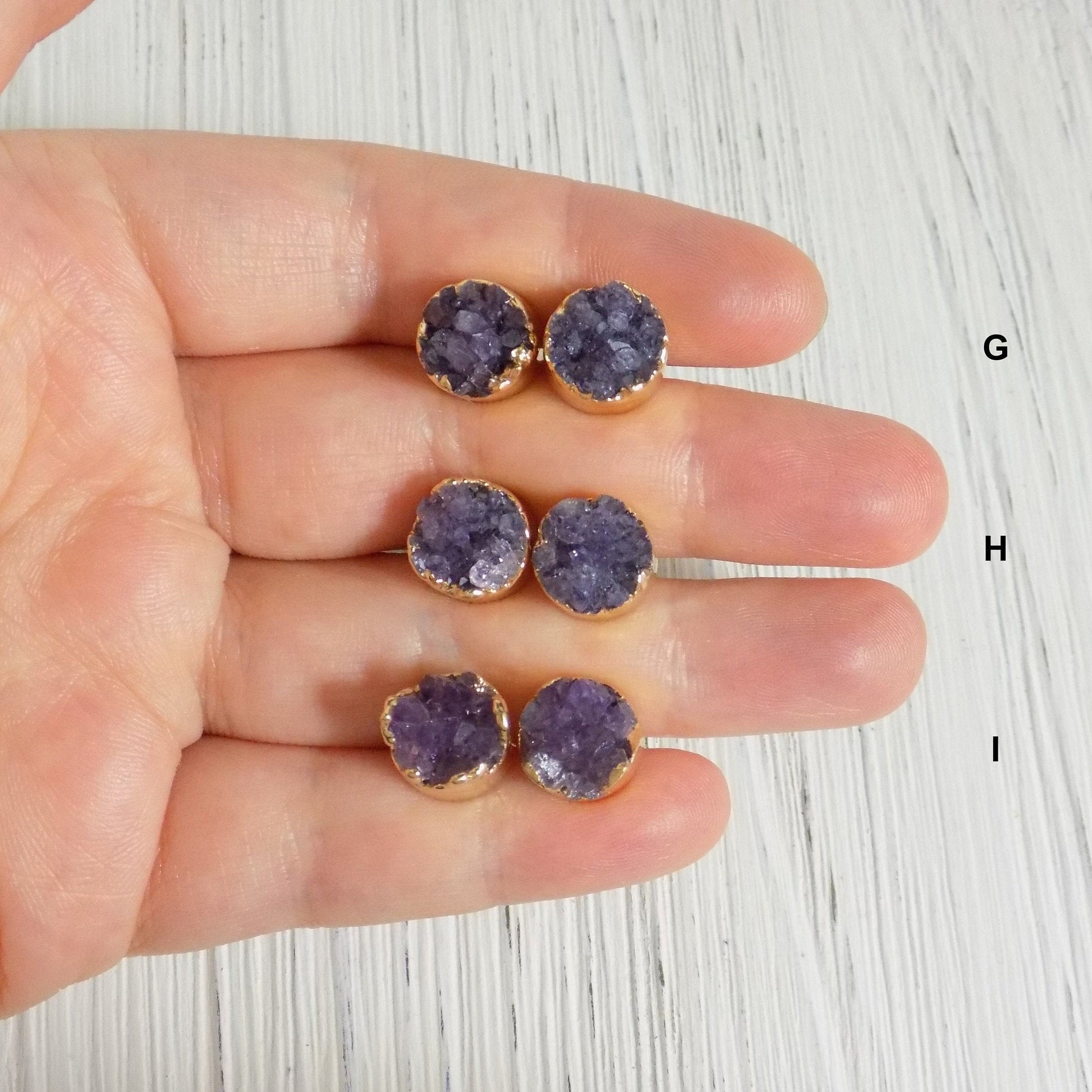 Raw Amethyst Earrings Studs - Deep Purple Raw Stone Earrings