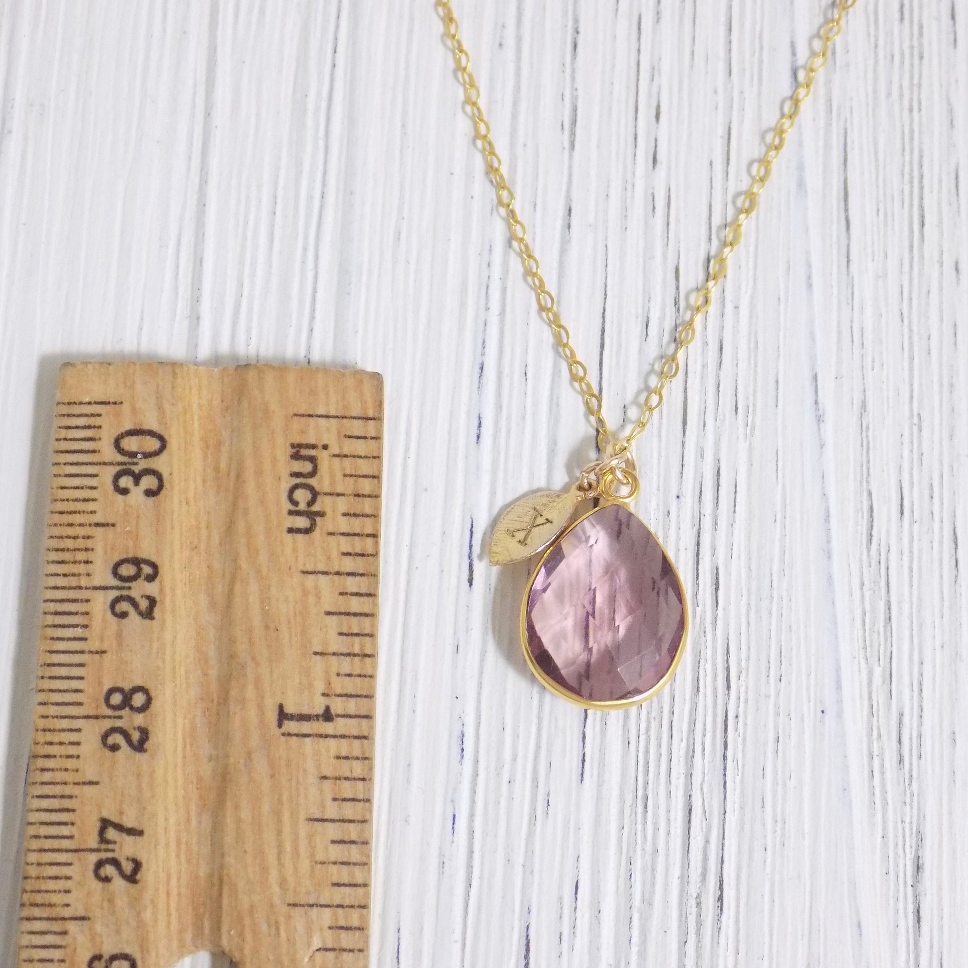 Natural Morganite Gemstone Necklace With Custom Stamped Initial on 14K Gold Filled Chain, M4-61