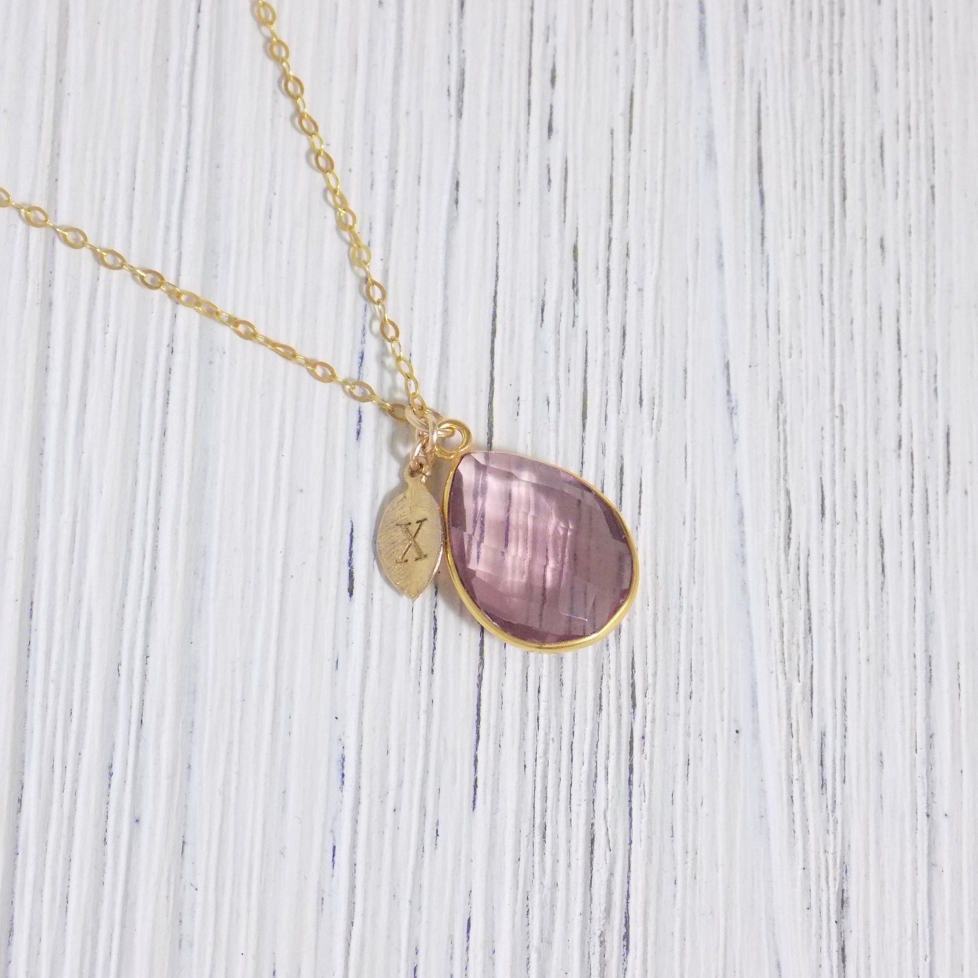 Natural Morganite Gemstone Necklace With Custom Stamped Initial on 14K Gold Filled Chain, M4-61
