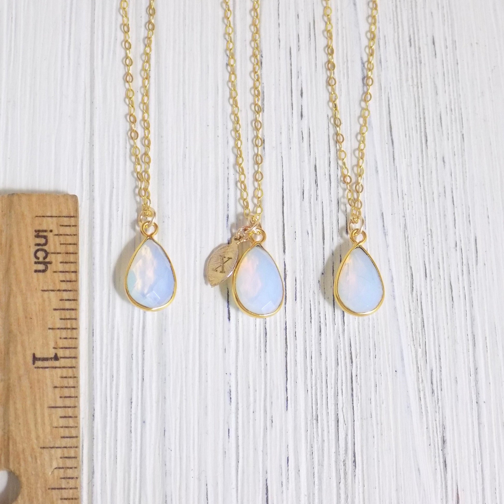 Mothers Day Gift, Opalite Necklace Gold, Personalized Initial, Teardrop Stone Necklace, Opal Jewelry Gifts Mom, Gift For Wife, M4-65