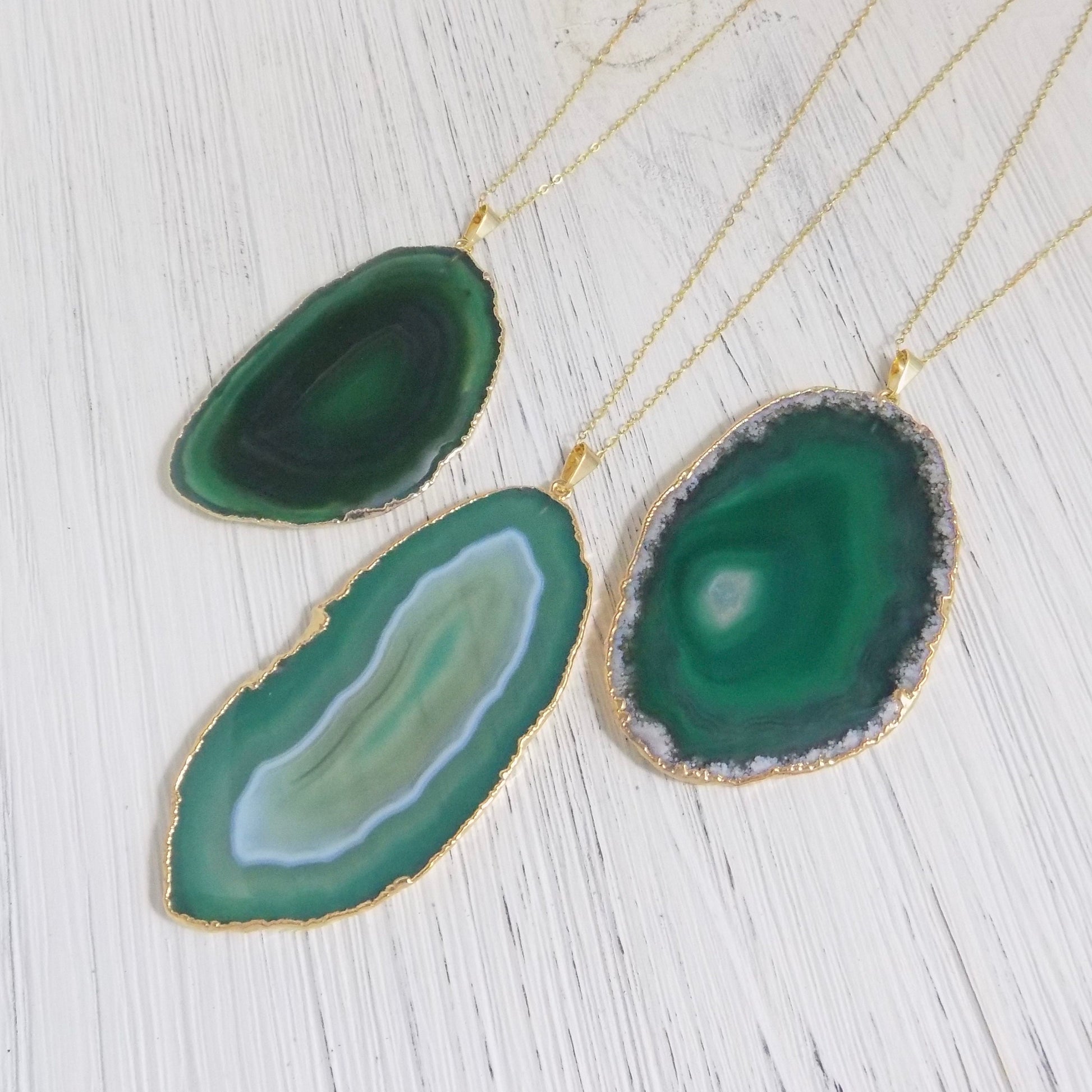 Boho Green Agate Necklace Gold, Geode Pendant Necklace, Statement Jewelry, Gift For Mom, G11-122