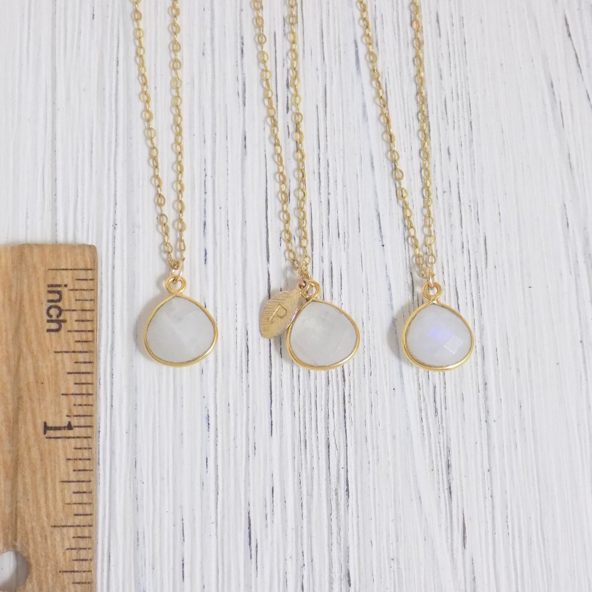 White Moonstone Necklace, Personalized Moonstone Pendant Gold, Custom Initial Jewelry, Mothers Day Gifts For Her, M3-04