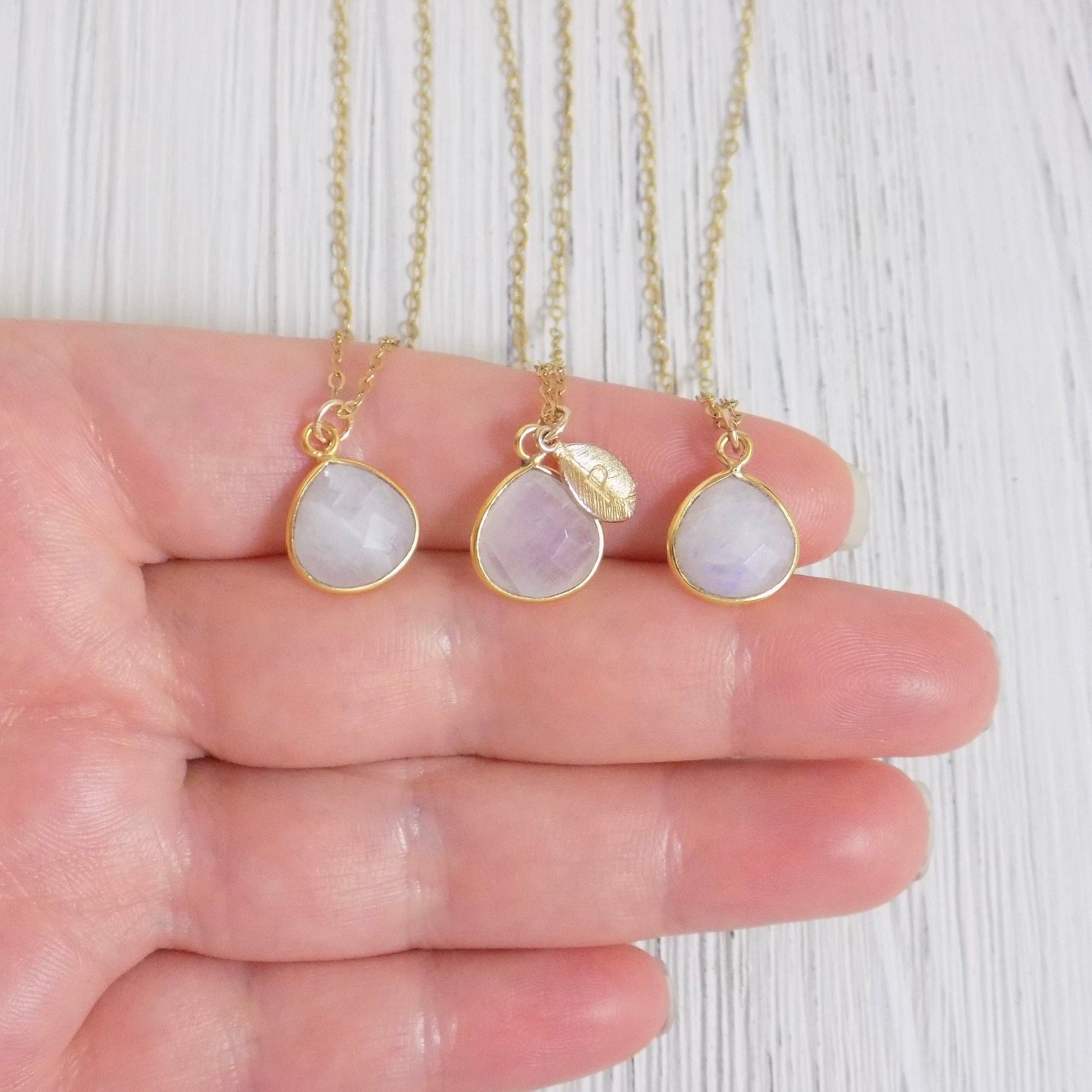White Moonstone Necklace, Personalized Moonstone Pendant Gold, Custom Initial Jewelry, Mothers Day Gifts For Her, M3-04