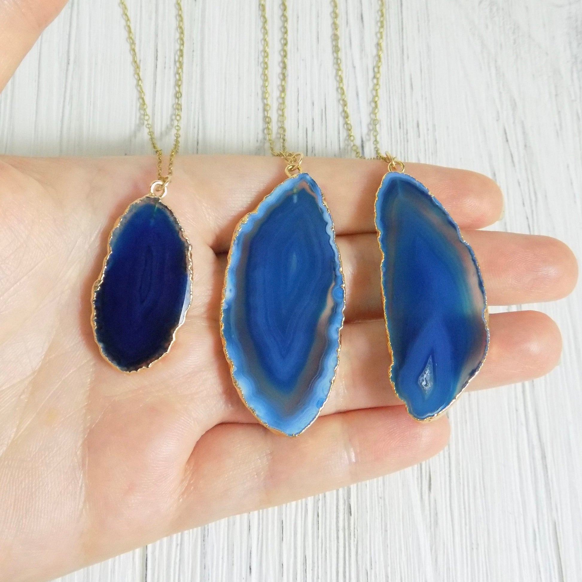 Blue Agate Necklace, Small Geode Necklace, Raw Stone, 14K Gold Filled Chain Long, Mothers Day Gift Women, G14-146