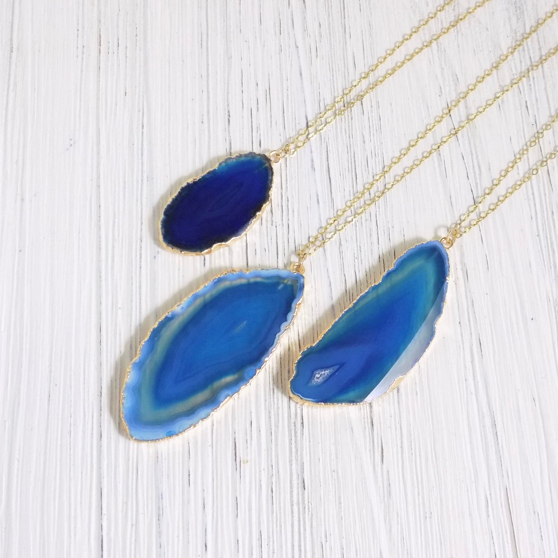Blue Agate Necklace, Small Geode Necklace, Raw Stone, 14K Gold Filled Chain Long, Mothers Day Gift Women, G14-146