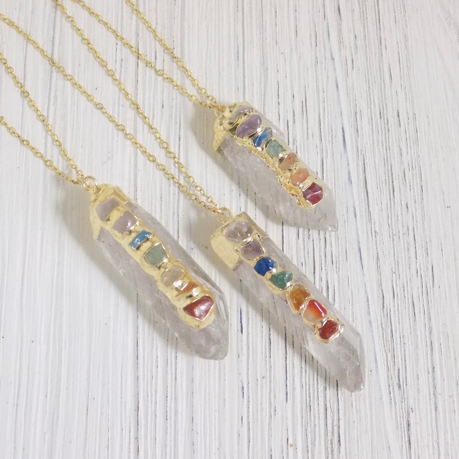 Chakra Necklace, 7 Chakra Necklace, Crystal Necklace, Yoga Necklace Gold, Healing Crystal, Boho Necklace Long, Boho Jewelry, G12-03