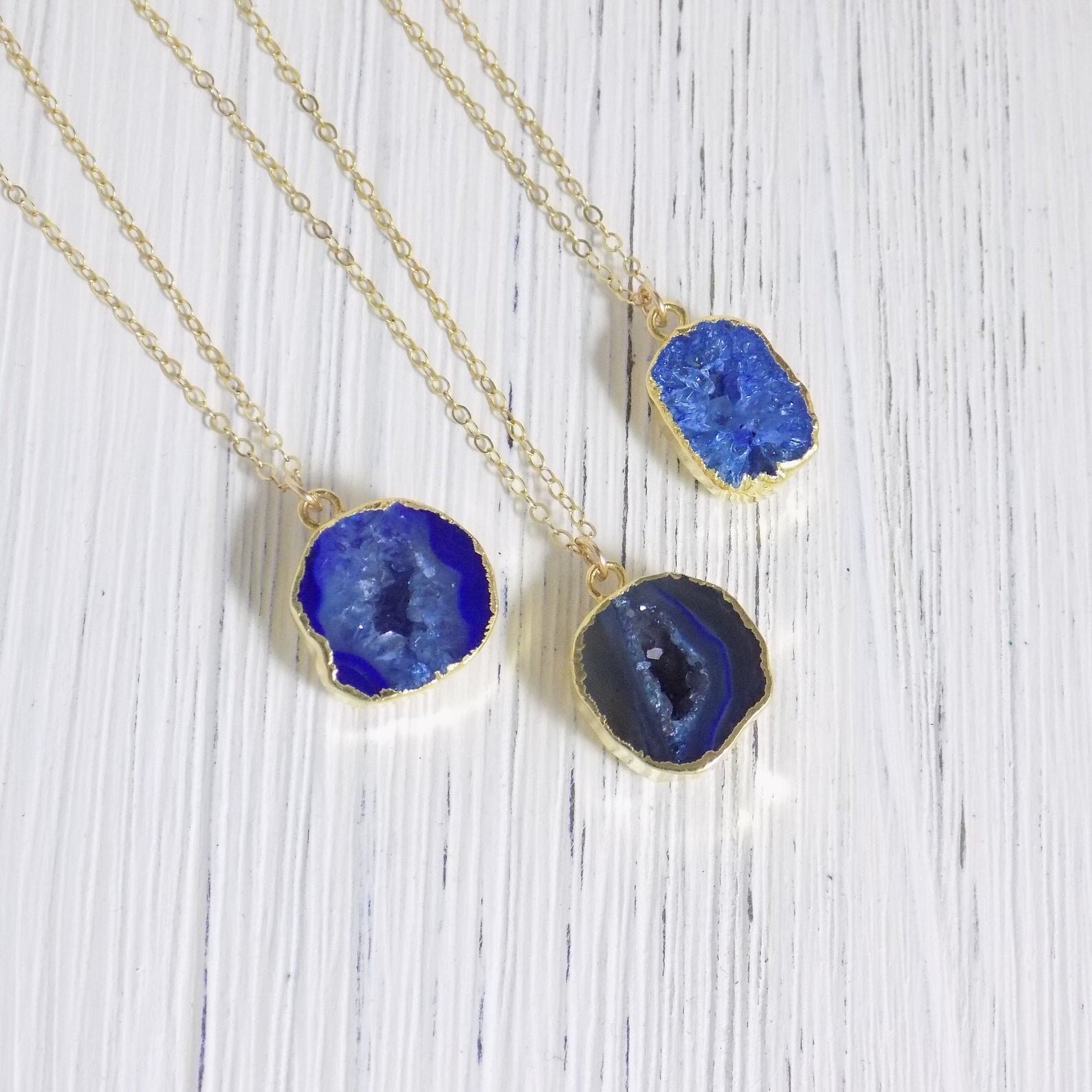 Small Geode Necklace Blue - 14K Gold Filled Chain