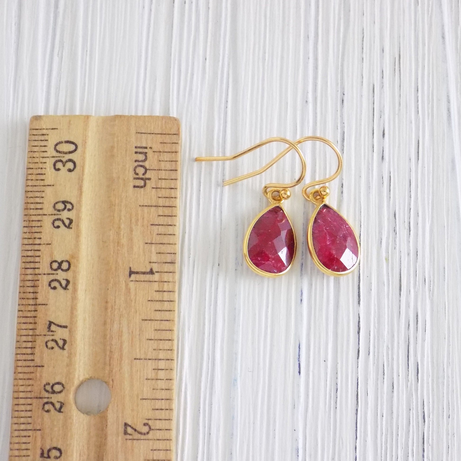 Small Ruby Earrings - Ruby Drop Earrings