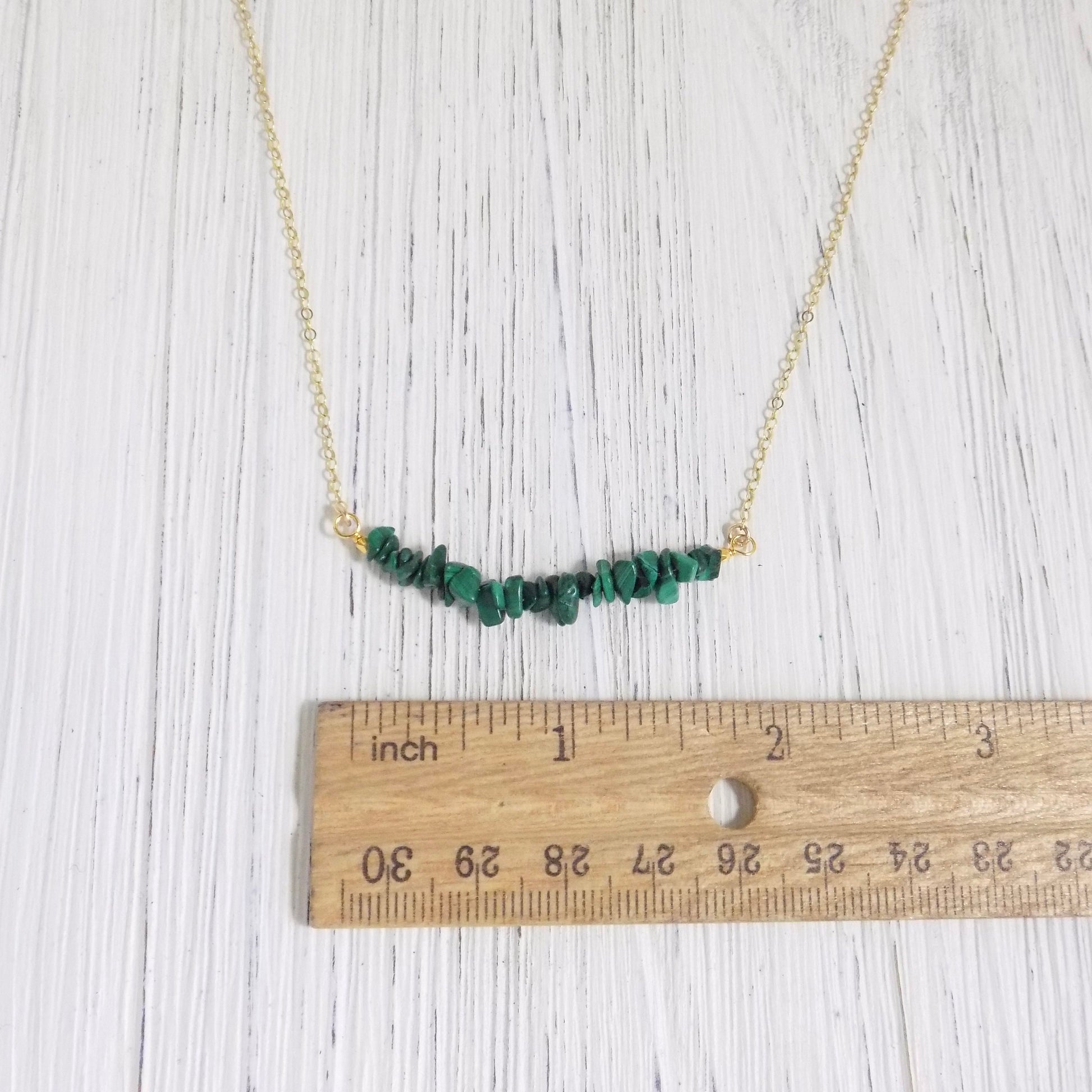 Green Malachite Gemstone Bar Necklace on 14K Gold Filled Chain, M5-332