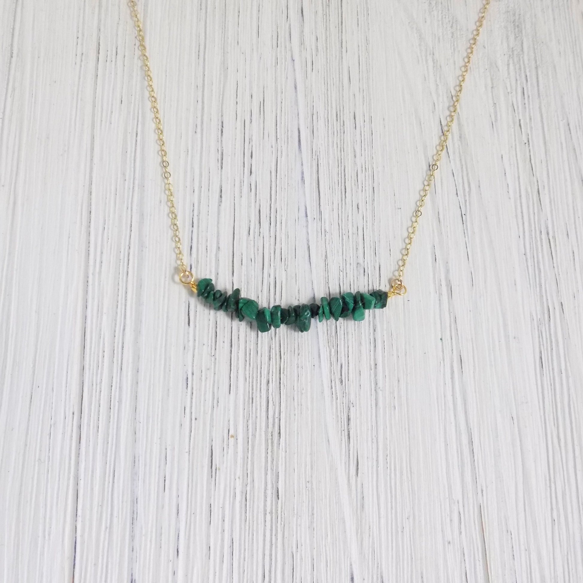 Green Malachite Gemstone Bar Necklace on 14K Gold Filled Chain, M5-332