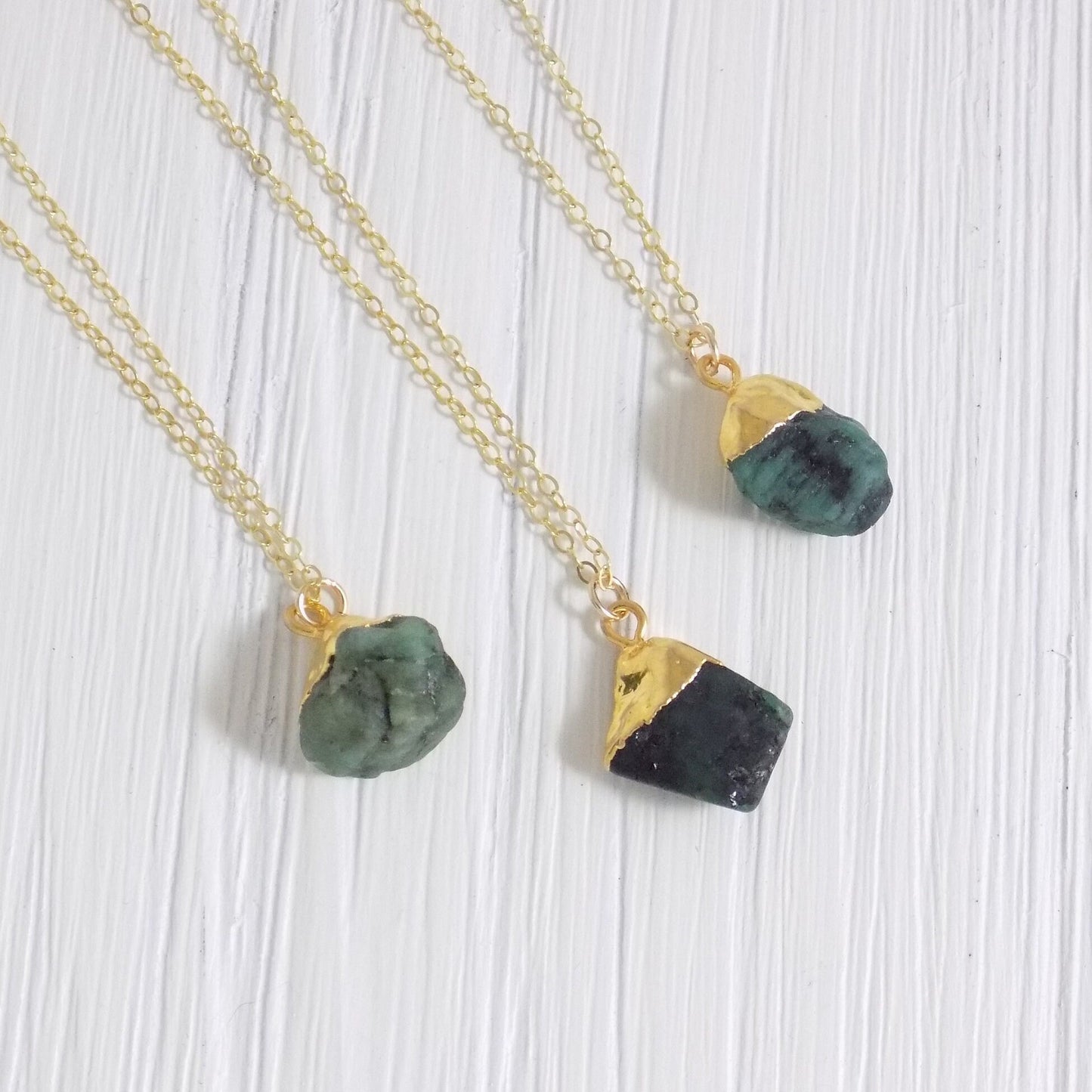 Raw Green Emerald Necklace, 14K Gold Filled Chain, Personalized Emerald Pendant, Genuine Emerald, Unique Gifts For Wife, M5-344